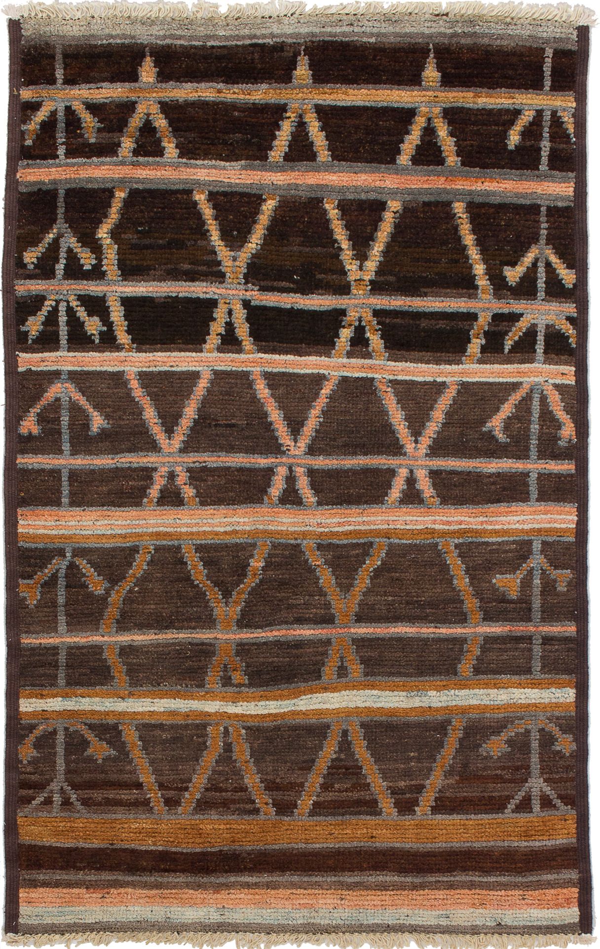 Hand-knotted Shalimar Dark Brown Wool Rug 3'10" x 6'1" Size: 3'10" x 6'1"  