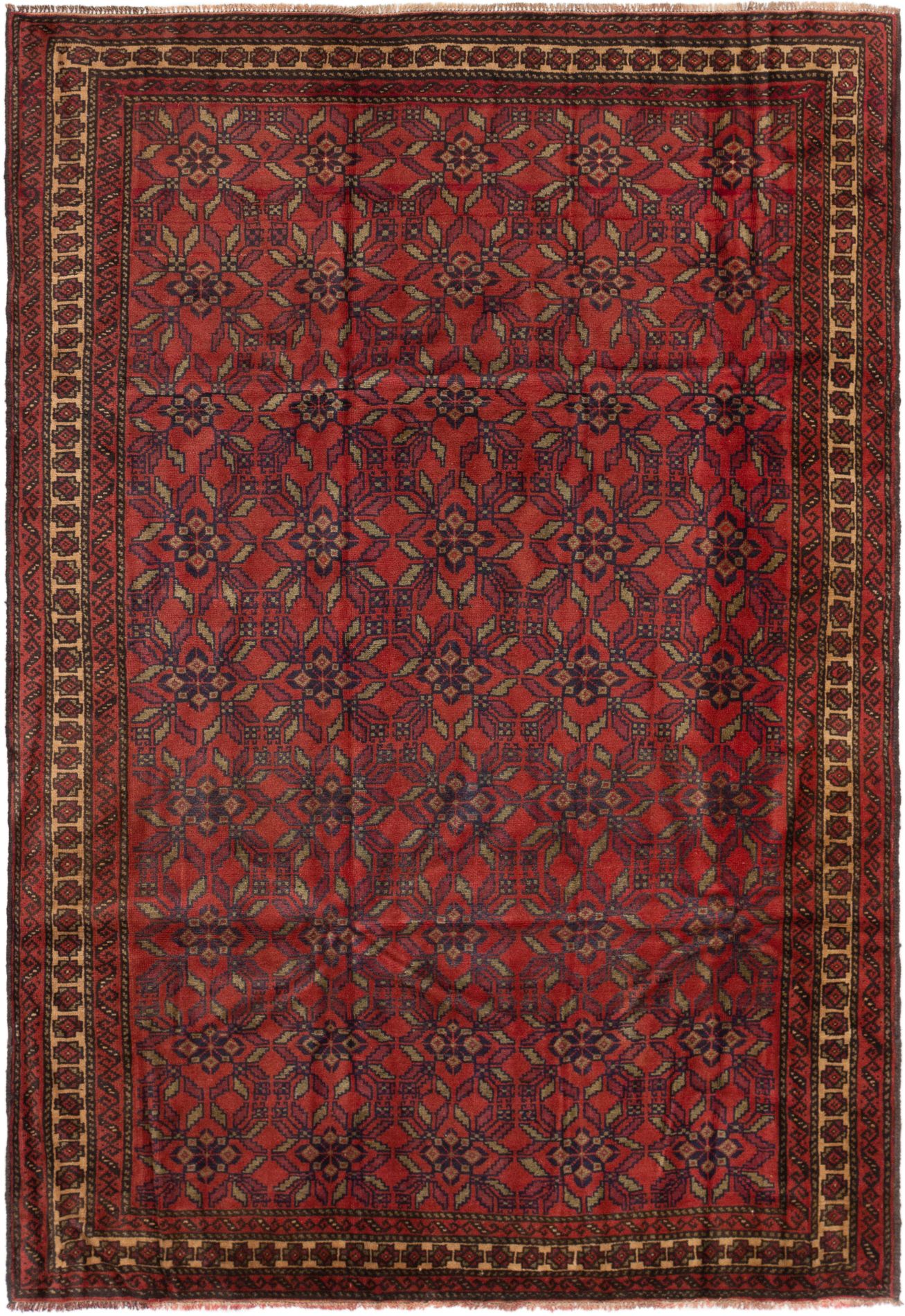 Hand-knotted Teimani Red Wool Rug 6'8" x 9'6" Size: 6'8" x 9'6"  