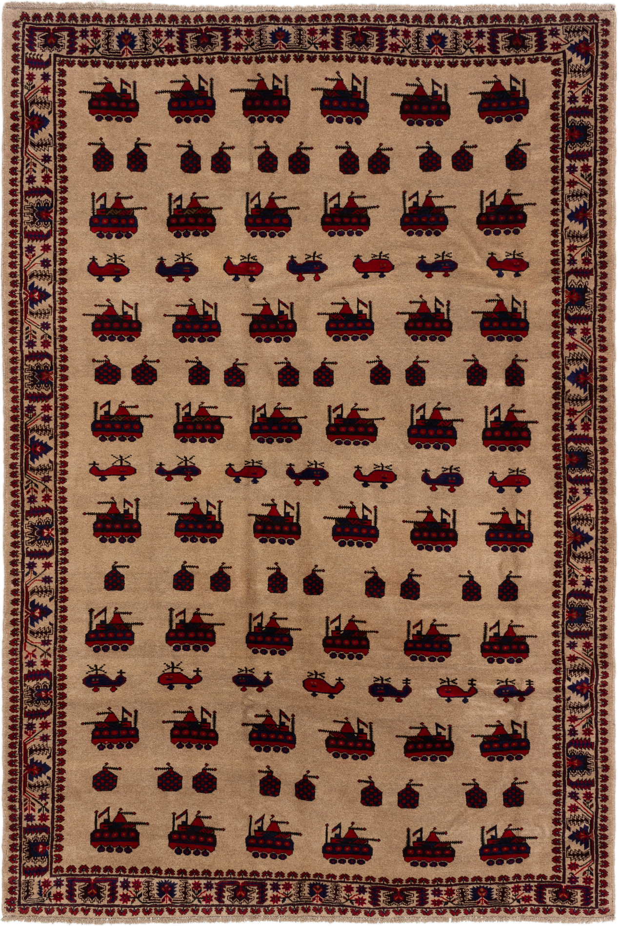 Hand-knotted Rare War Tan Wool Rug 6'5" x 9'6" Size: 6'5" x 9'6"  