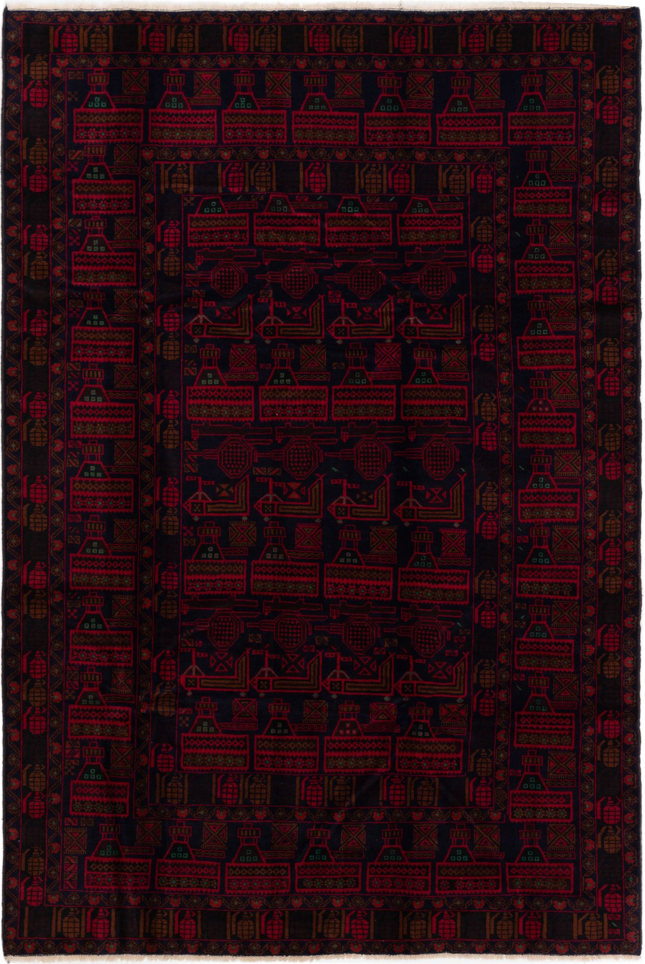 Hand-knotted Teimani Dark Navy Wool Rug 6'9" x 9'10" Size: 6'9" x 9'10"  