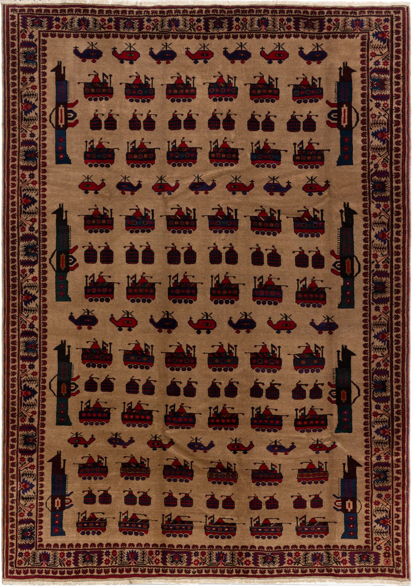 Hand-knotted Rare War Tan Wool Rug 7'2" x 10'0" Size: 7'2" x 10'0"  
