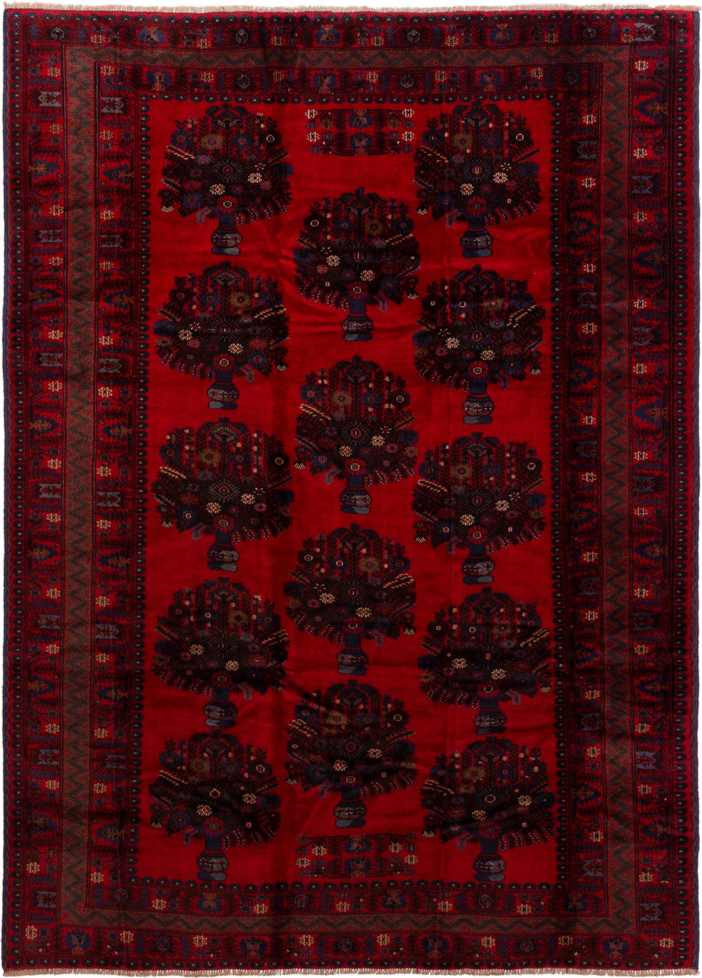 Hand-knotted Finest Rizbaft Red Wool Rug 6'11" x 9'6" Size: 6'11" x 9'6"  
