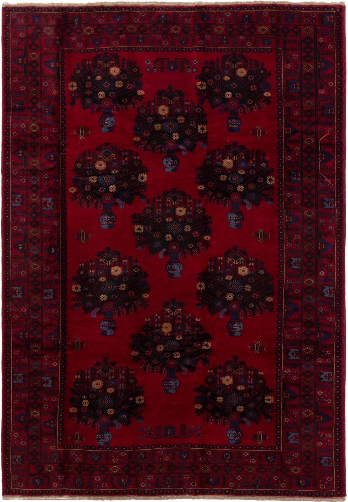Hand-knotted Finest Rizbaft Dark Red Wool Rug 6'11" x 9'10" Size: 6'11" x 9'10"  
