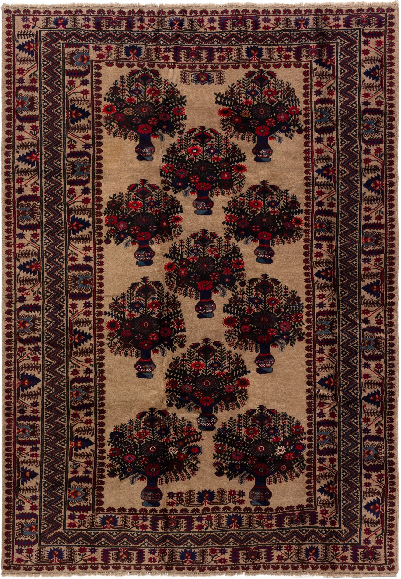 Hand-knotted Finest Rizbaft Tan Wool Rug 6'10" x 9'10" Size: 6'10" x 9'10"  