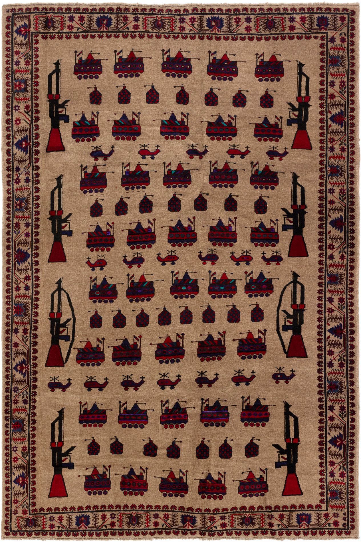 Hand-knotted Rare War Tan Wool Rug 6'2" x 9'3" Size: 6'2" x 9'3"  