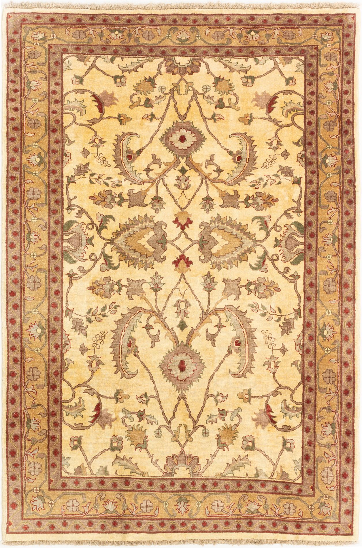 Hand-knotted Chobi Finest Cream Wool Rug 6'0" x 8'11" Size: 6'0" x 8'11"  