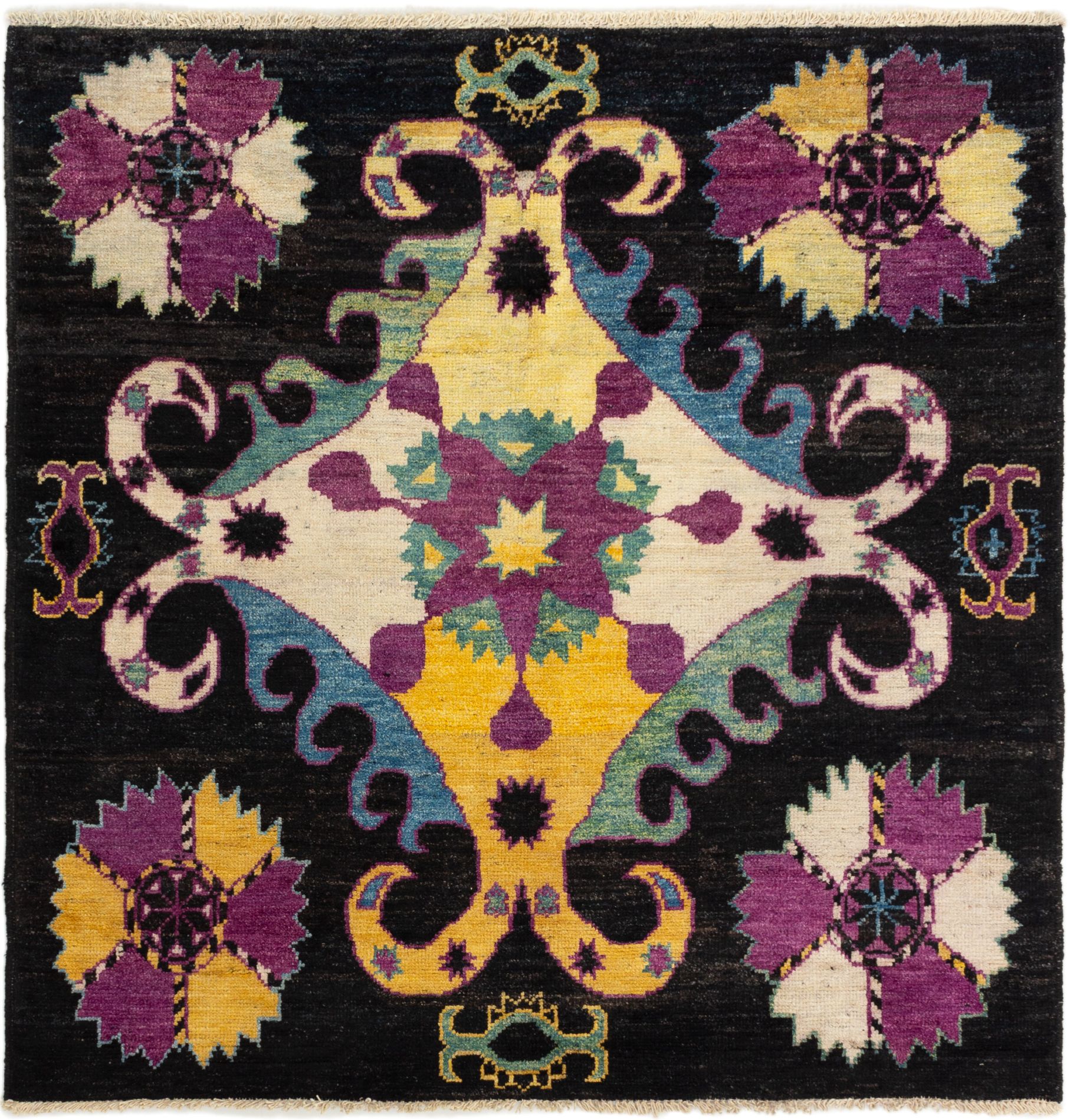 Hand-knotted Shalimar Black Wool Rug 6'4" x 6'3" Size: 6'4" x 6'3"  