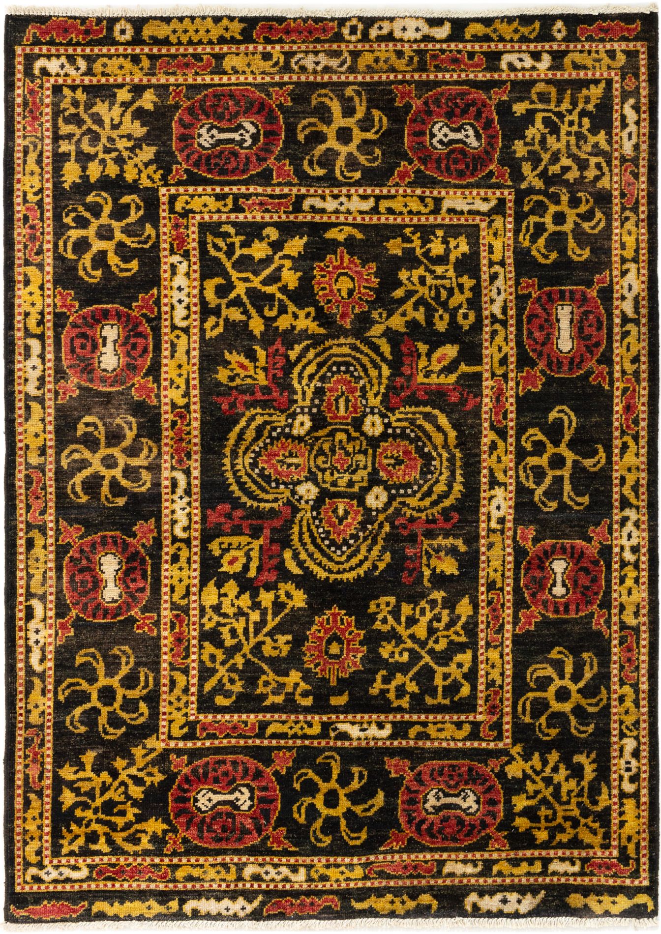 Hand-knotted Shalimar Black Wool Rug 6'5" x 8'6" Size: 6'5" x 8'6"  