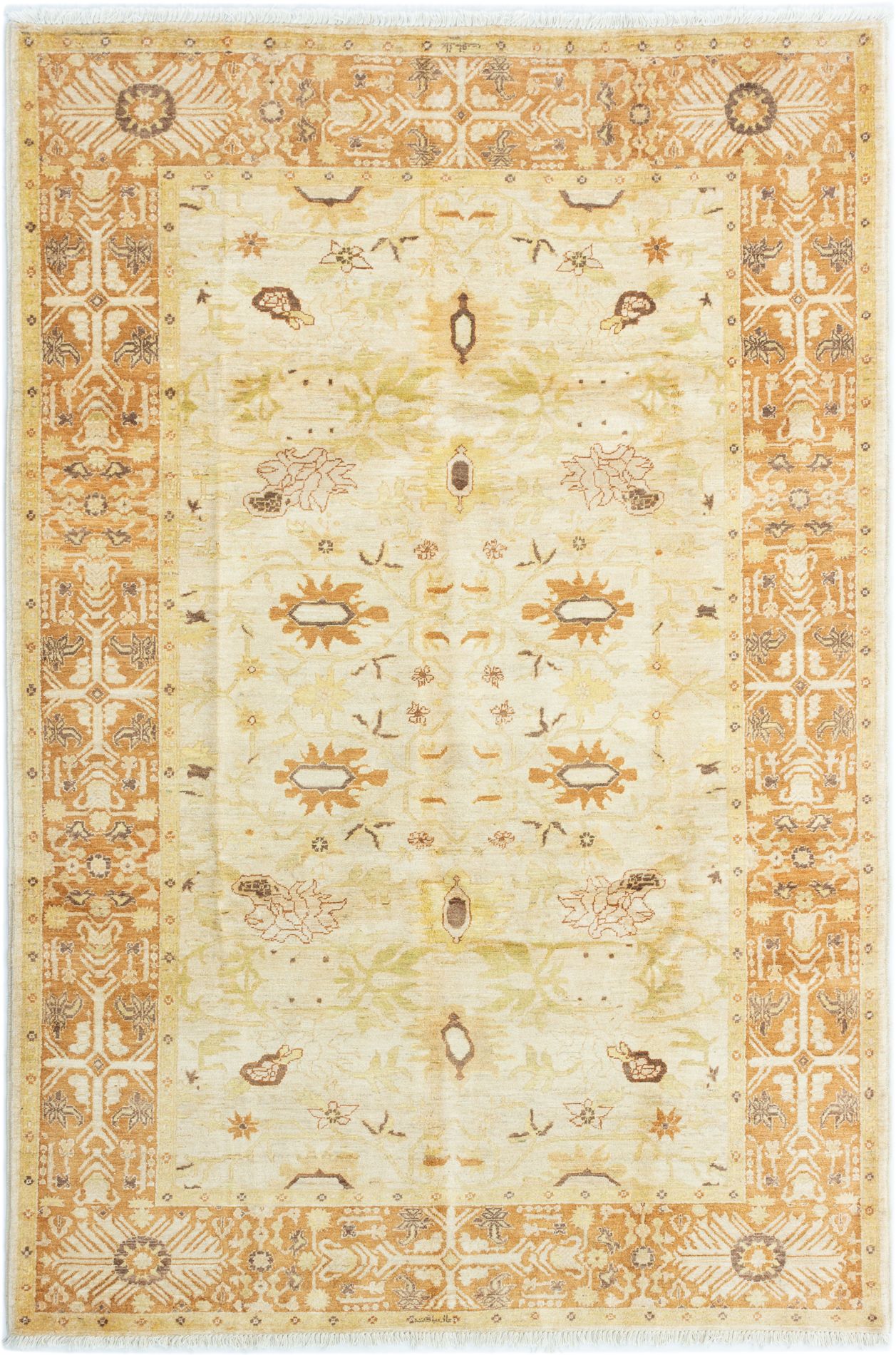 Hand-knotted Chobi Finest Cream Wool Rug 6'1" x 9'2" Size: 6'1" x 9'2"  