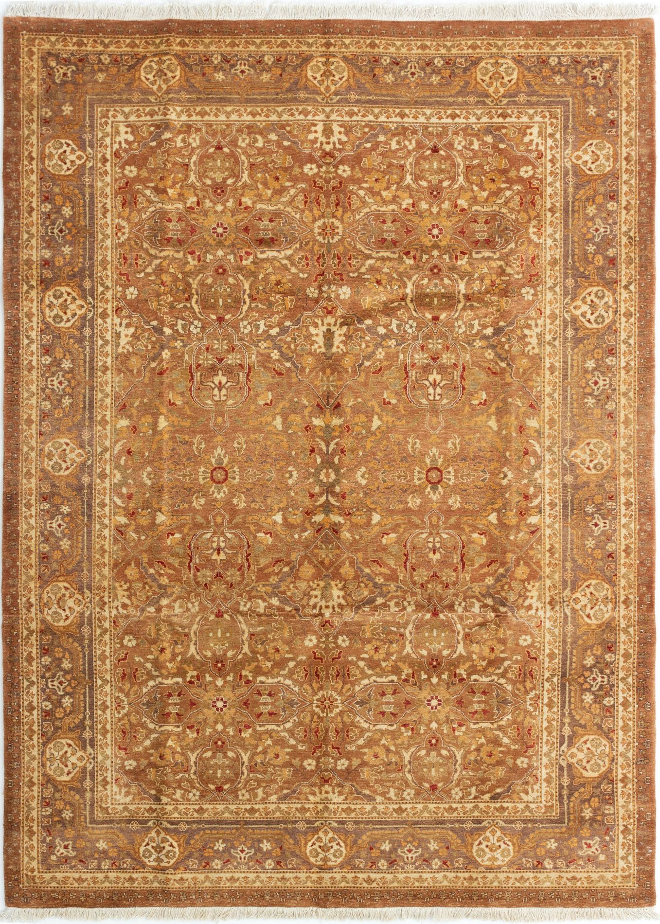 Hand-knotted Jamshidpour Tan Wool Rug 6'4" x 8'6" Size: 6'4" x 8'6"  