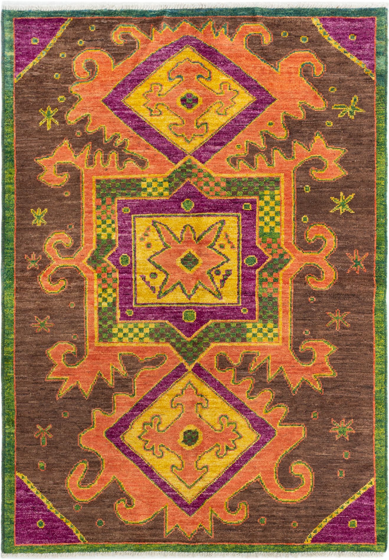 Hand-knotted Shalimar Dark Brown Wool Rug 6'4" x 8'9" Size: 6'4" x 8'9"  