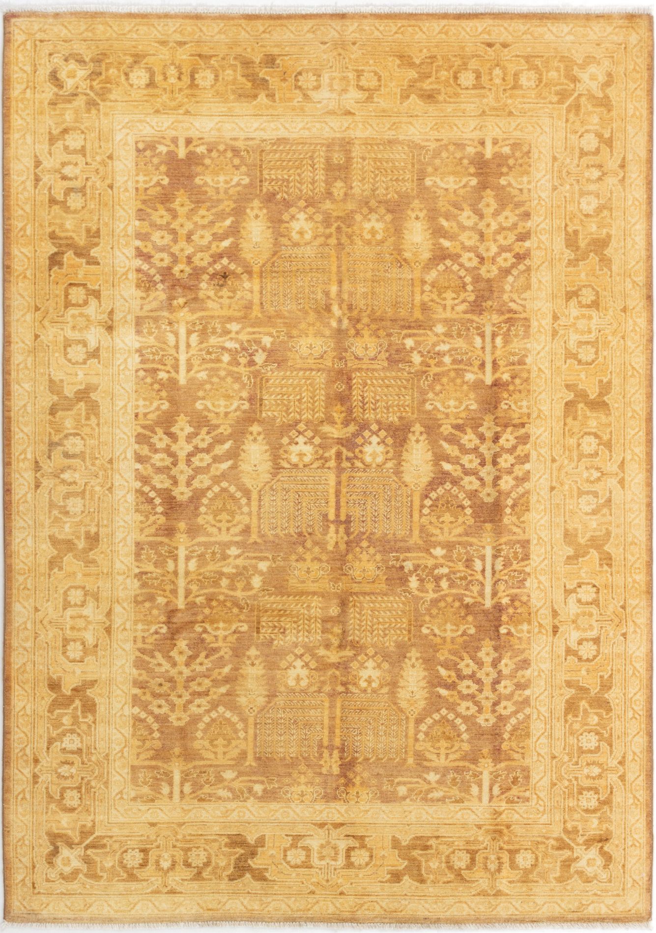 Hand-knotted Peshawar Finest Brown Wool Rug 6'3" x 8'10" Size: 6'3" x 8'10"  
