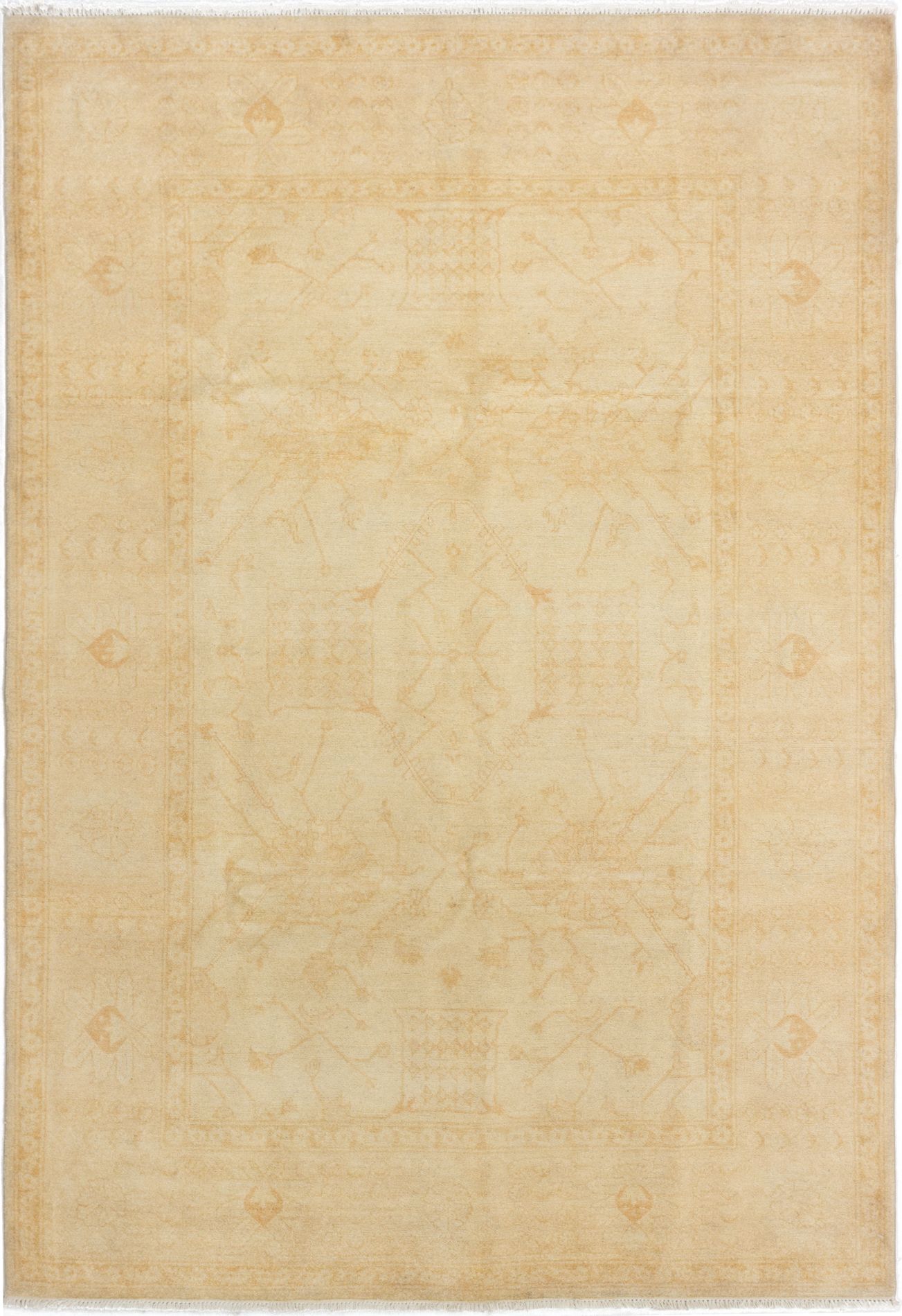 Hand-knotted Chobi Finest Cream Wool Rug 6'1" x 8'10"  Size: 6'1" x 8'10"  