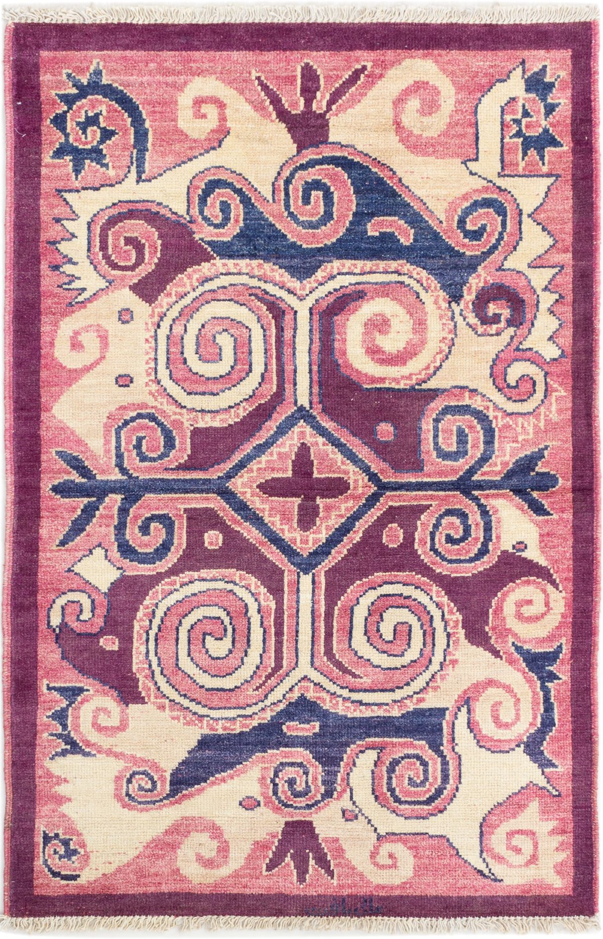 Hand-knotted Shalimar Purple Wool Rug 4'1" x 6'3" Size: 4'1" x 6'3"  