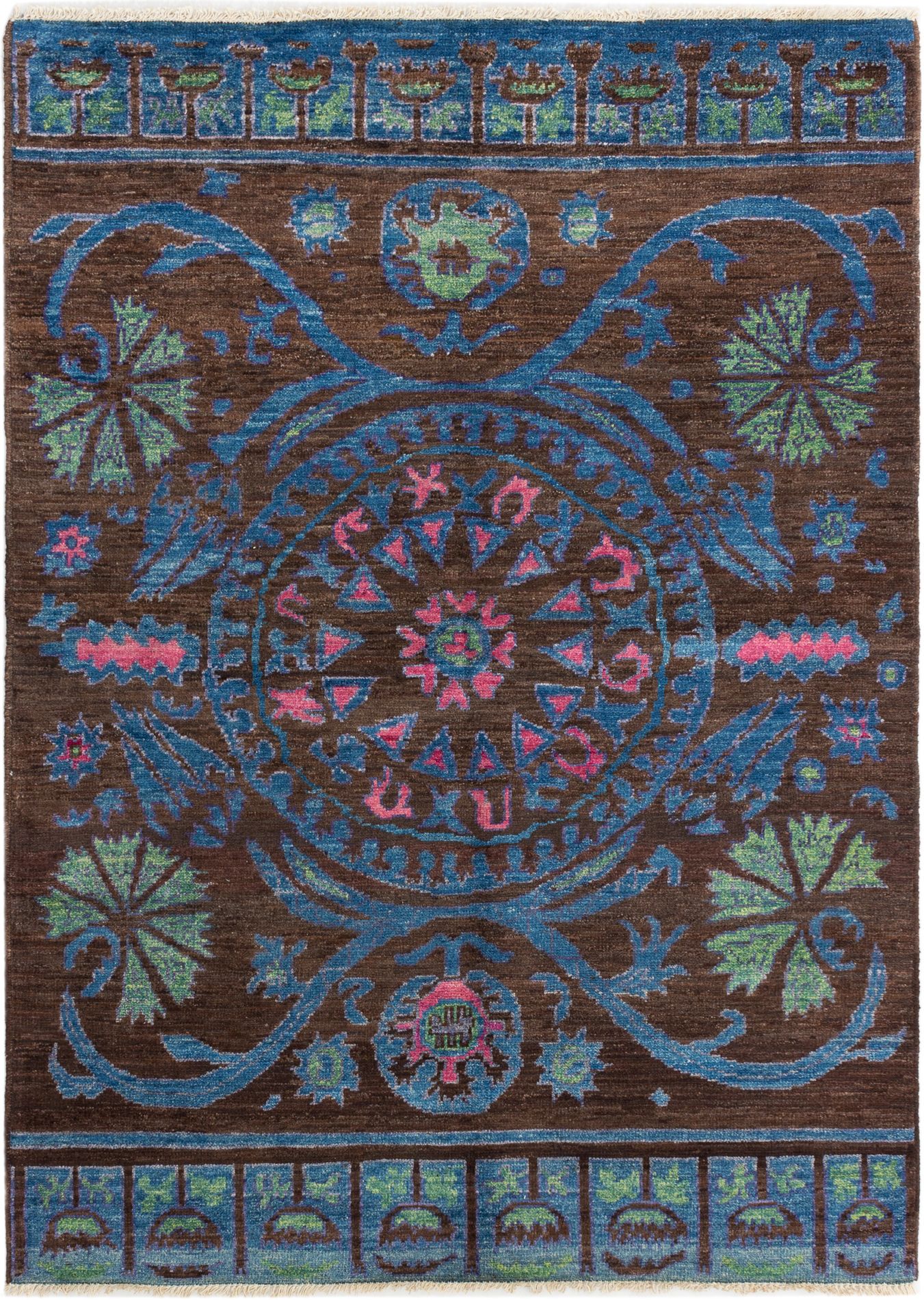 Hand-knotted Shalimar Dark Brown Wool Rug 6'1" x 8'4" Size: 6'1" x 8'4"  