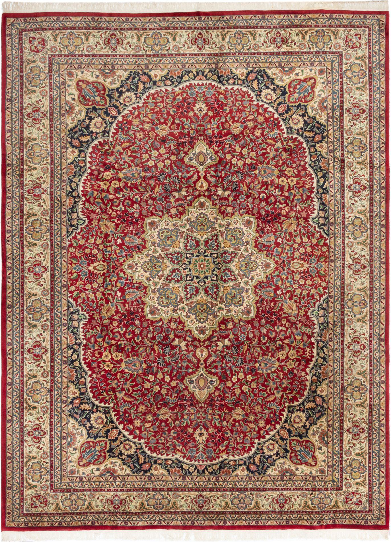 Hand-knotted Kashmir Dark Red Wool Rug 9'7" x 12'7" Size: 9'7" x 12'7"  