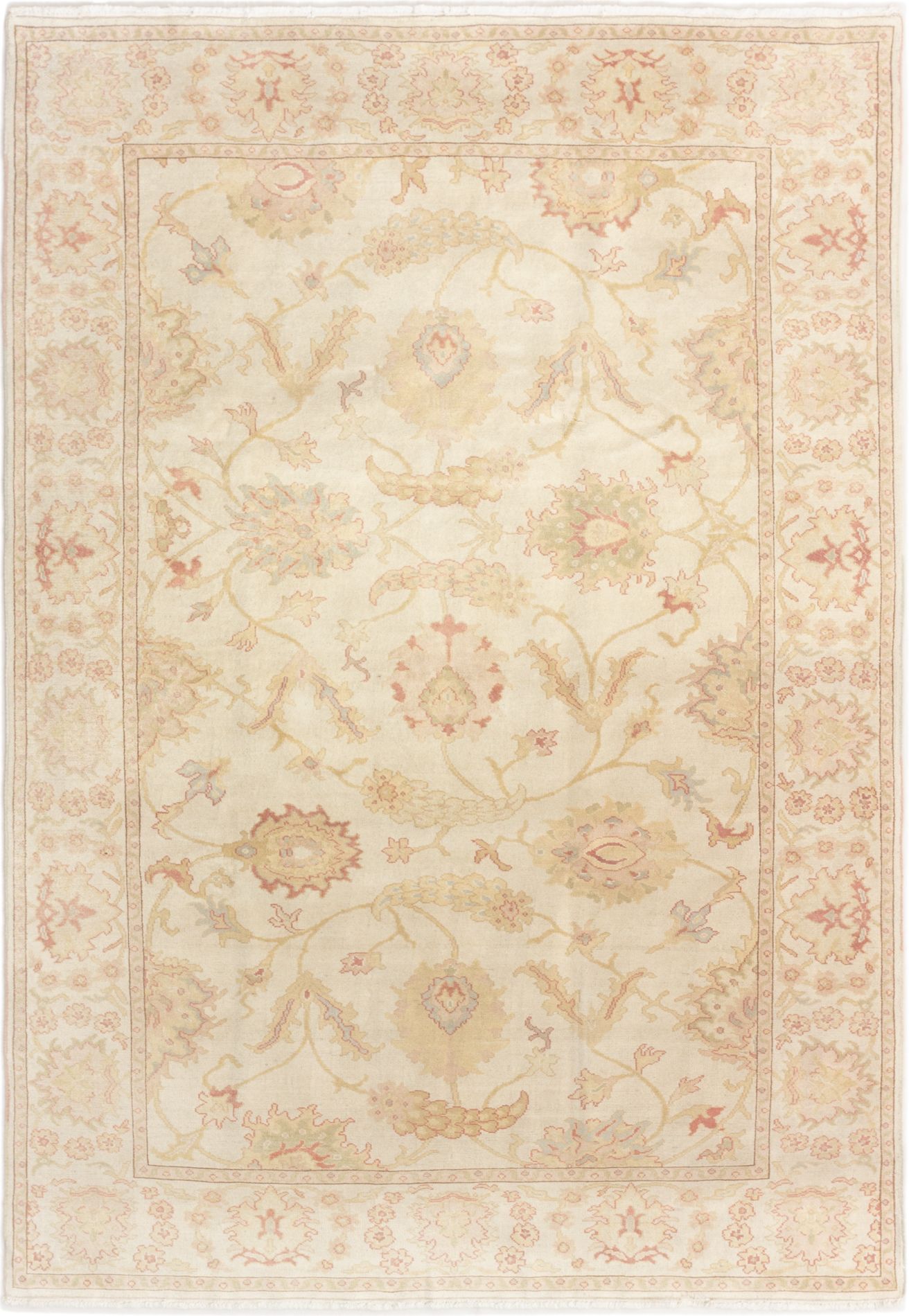 Hand-knotted Authentic Ushak Cream Wool Rug 6'0" x 8'9" Size: 6'0" x 8'9"  