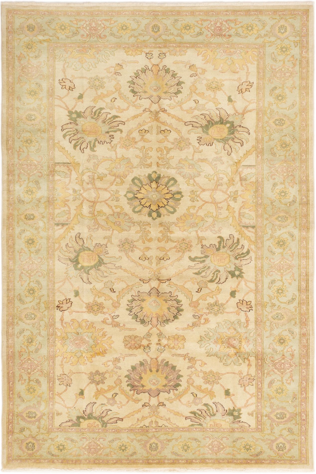 Hand-knotted Keisari Cream Wool Rug 5'11" x 8'10" Size: 5'11" x 8'10"  