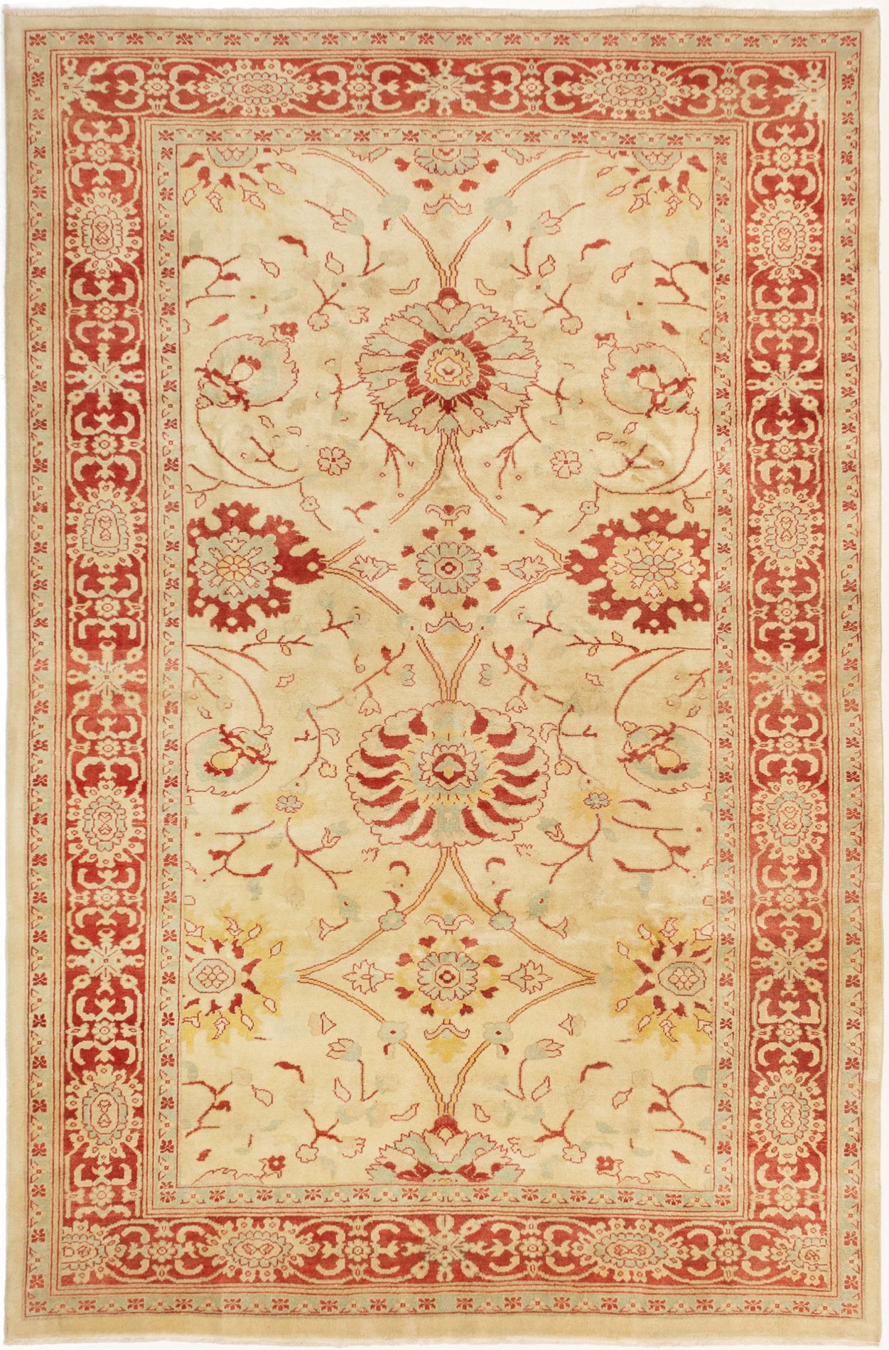 Hand-knotted Authentic Ushak Cream Wool Rug 6'2" x 9'3" Size: 6'2" x 9'3"  