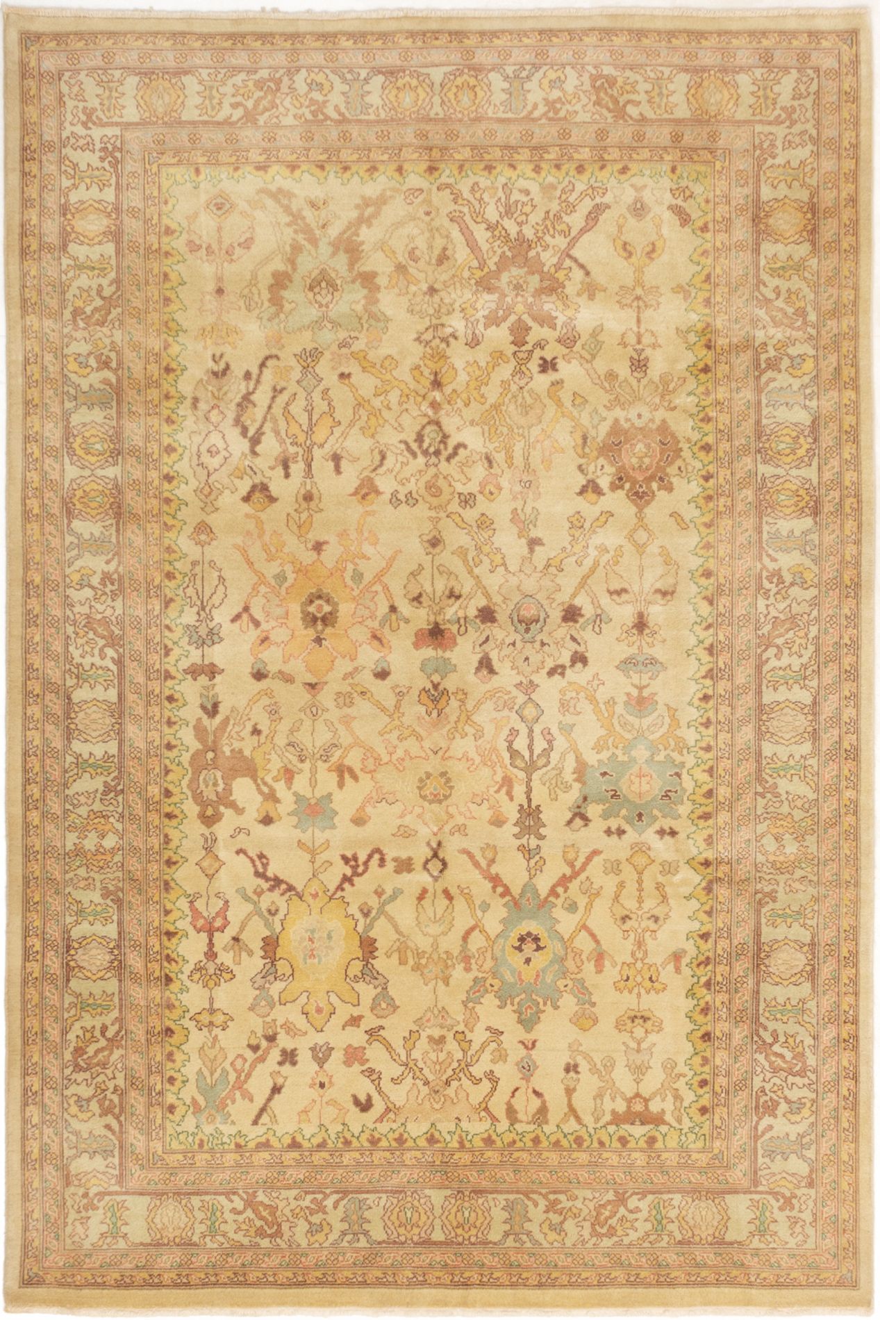 Hand-knotted Authentic Ushak Cream Wool Rug 6'2" x 9'2" Size: 6'2" x 9'2"  