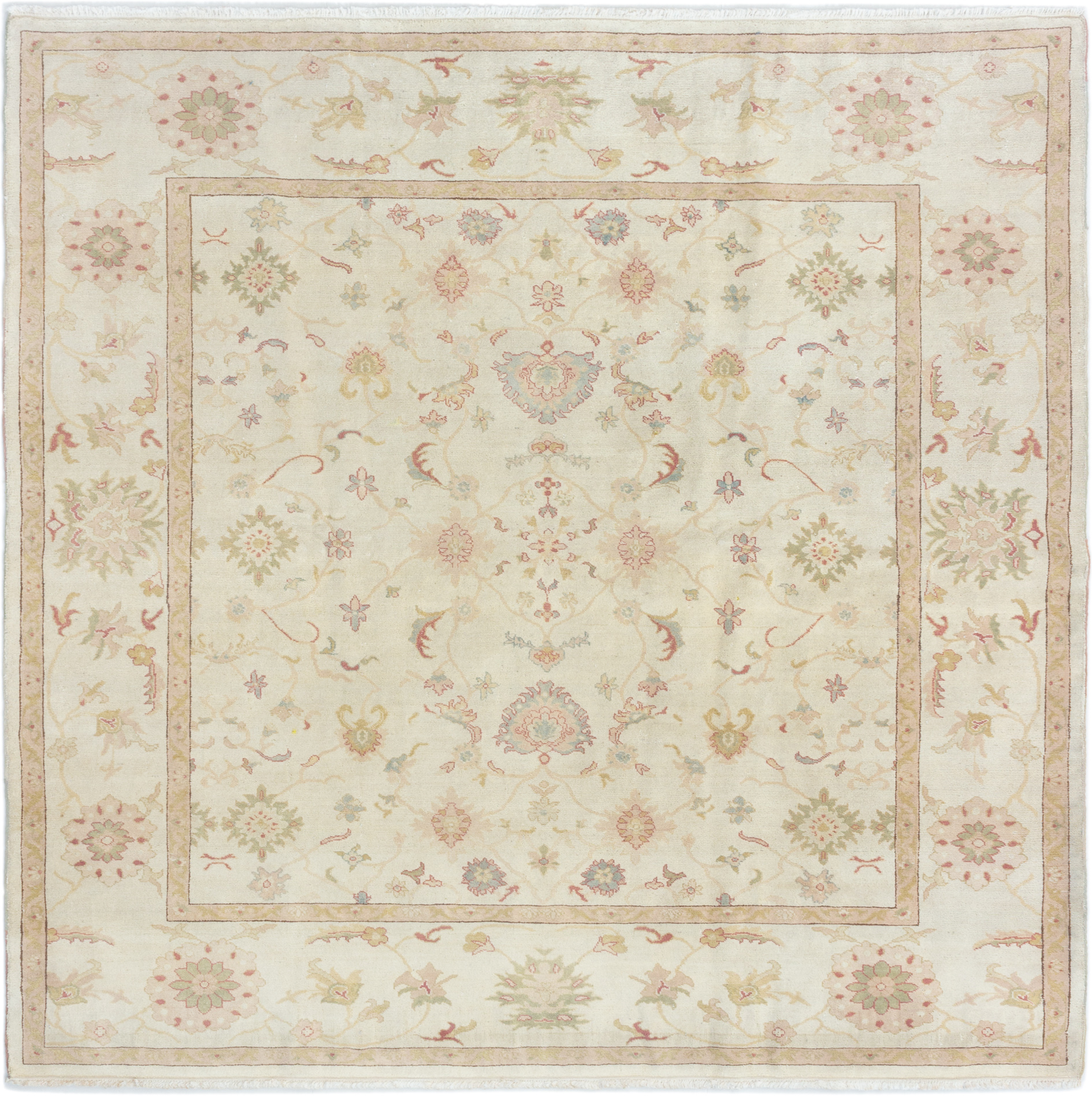 Hand-knotted Authentic Ushak Cream Wool Rug 6'10" x 6'11" Size: 6'10" x 6'11"  