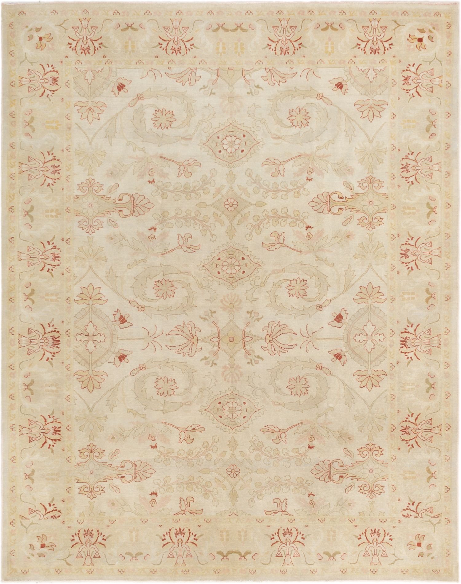 Hand-knotted Authentic Ushak Cream Wool Rug 8'0" x 10'1" Size: 8'0" x 10'1"  