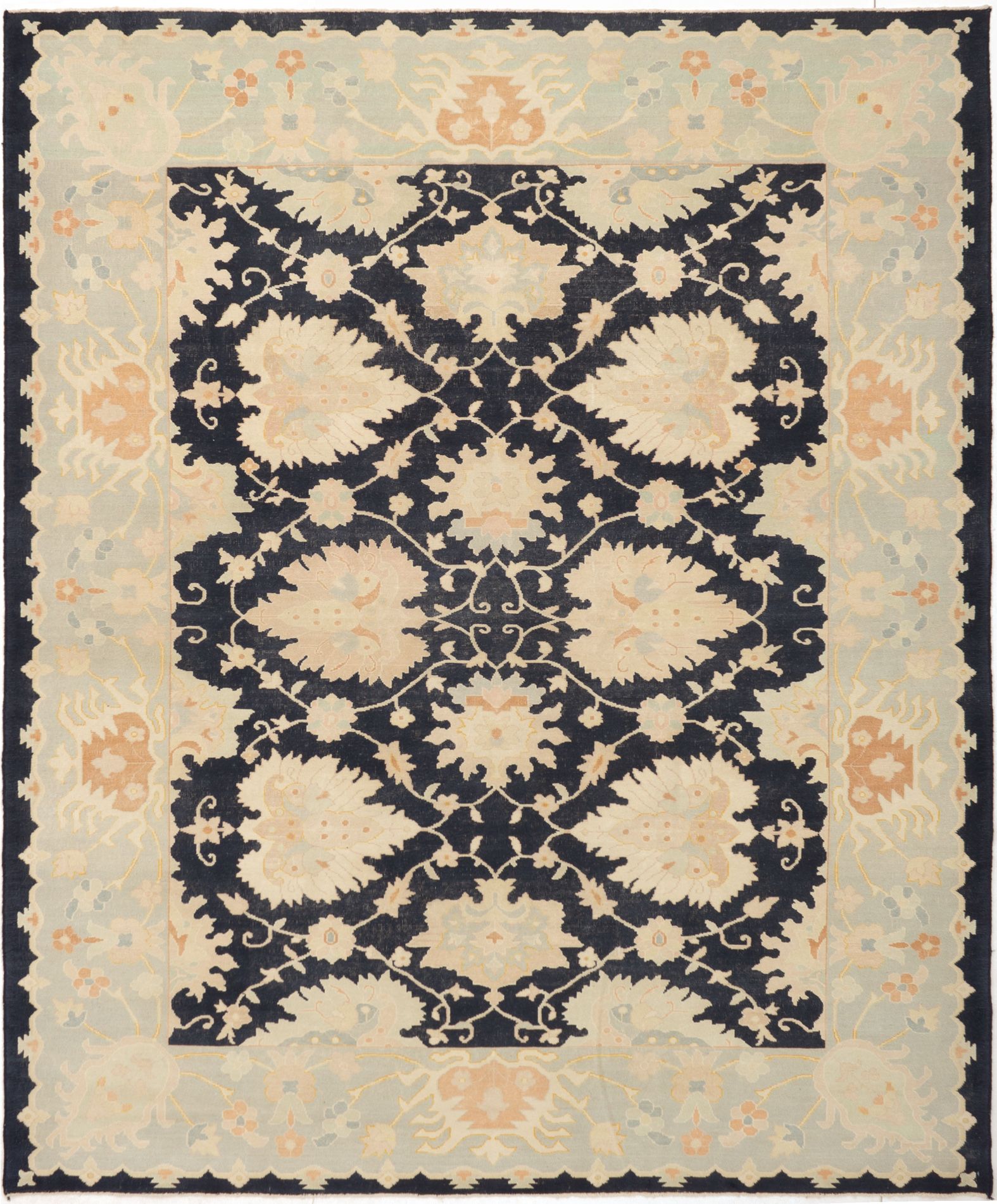 Hand-knotted Authentic Ushak Black Wool Rug 8'8" x 10'3" Size: 8'8" x 10'3"  