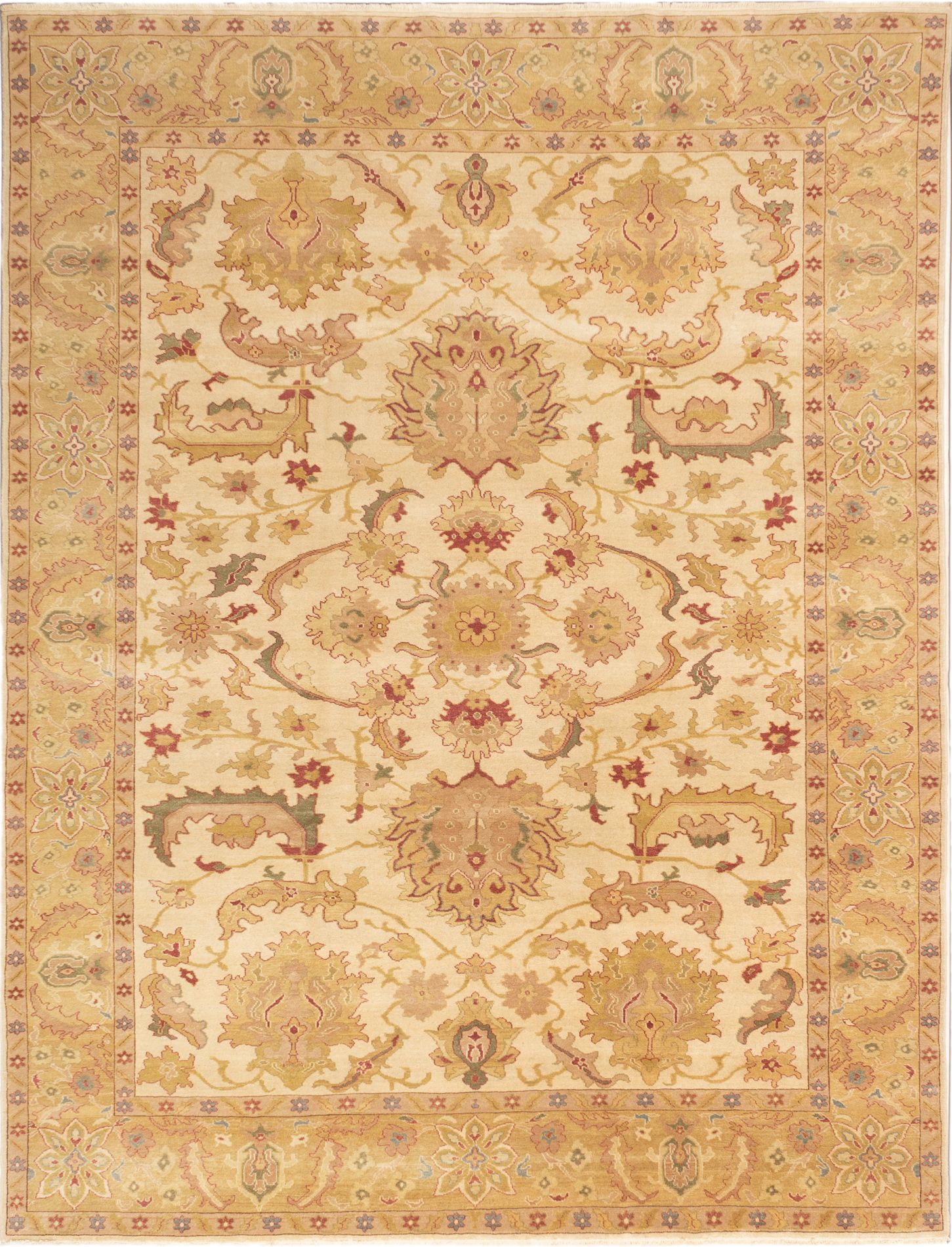 Hand-knotted Authentic Ushak Cream Wool Rug 9'1" x 11'10" Size: 9'1" x 11'10"  