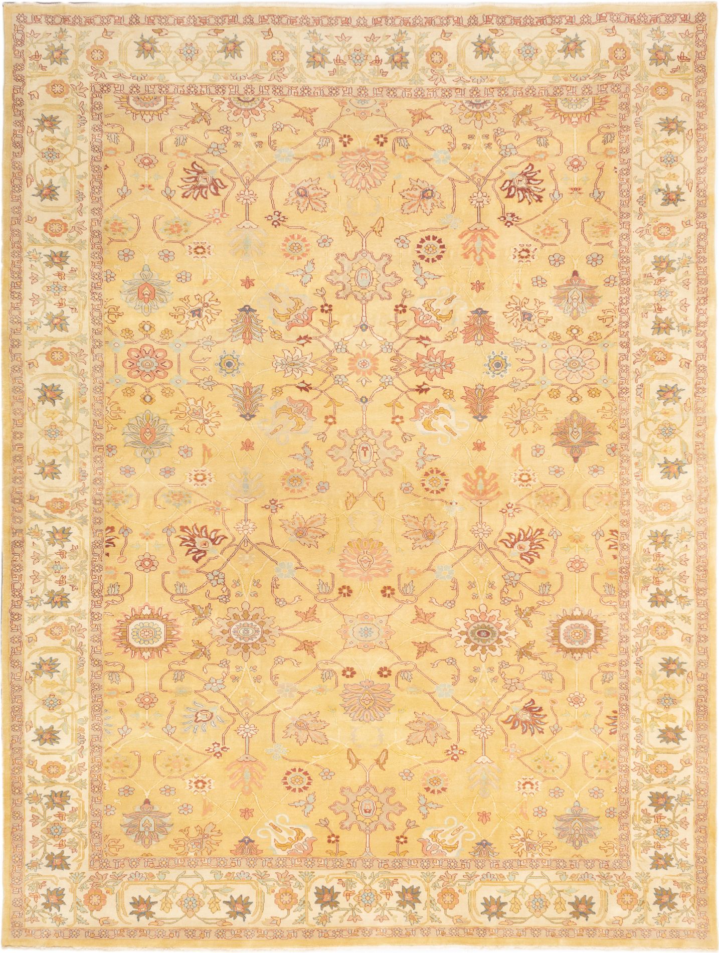 Hand-knotted Authentic Ushak Light Gold Wool Rug 10'6" x 13'11" Size: 10'6" x 13'11"  