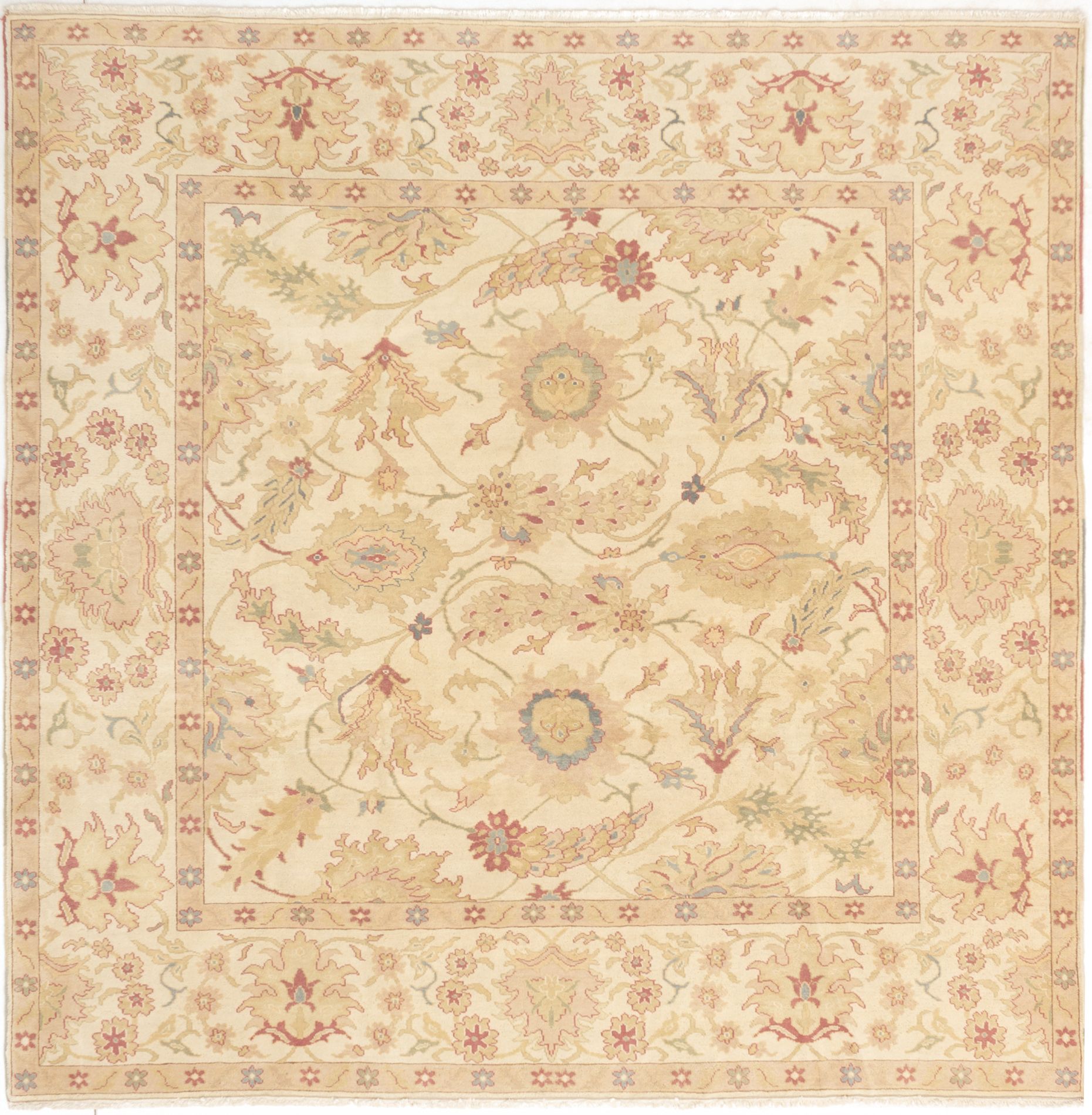 Hand-knotted Authentic Ushak Cream Wool Rug 8'3" x 8'2" Size: 8'3" x 8'2"  