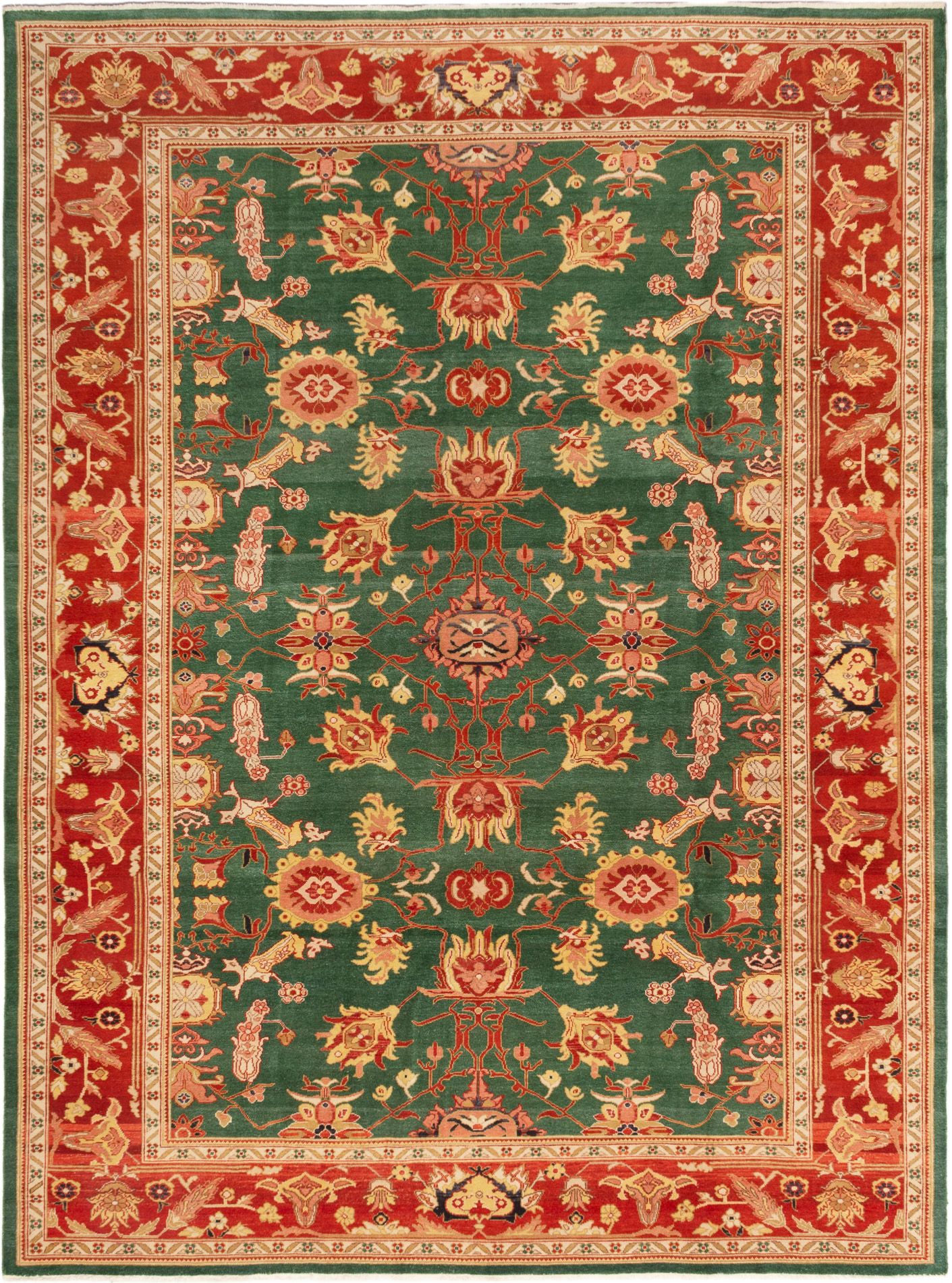 Hand-knotted Authentic Ushak Dark Green Wool Rug 8'10" x 11'9" Size: 8'10" x 11'9"  