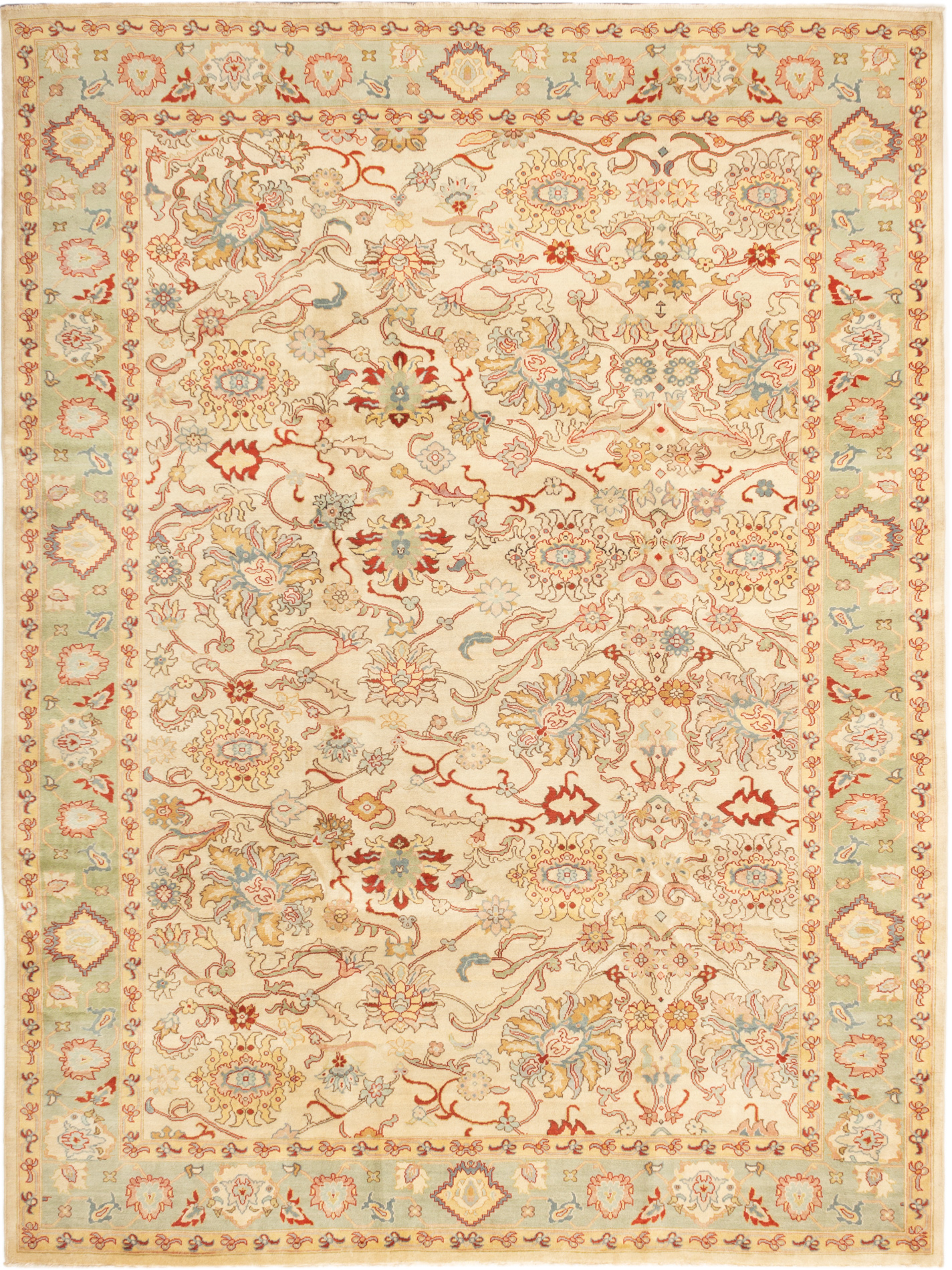 Hand-knotted Authentic Ushak Cream Wool Rug 8'11" x 12'0" Size: 8'11" x 12'0"  