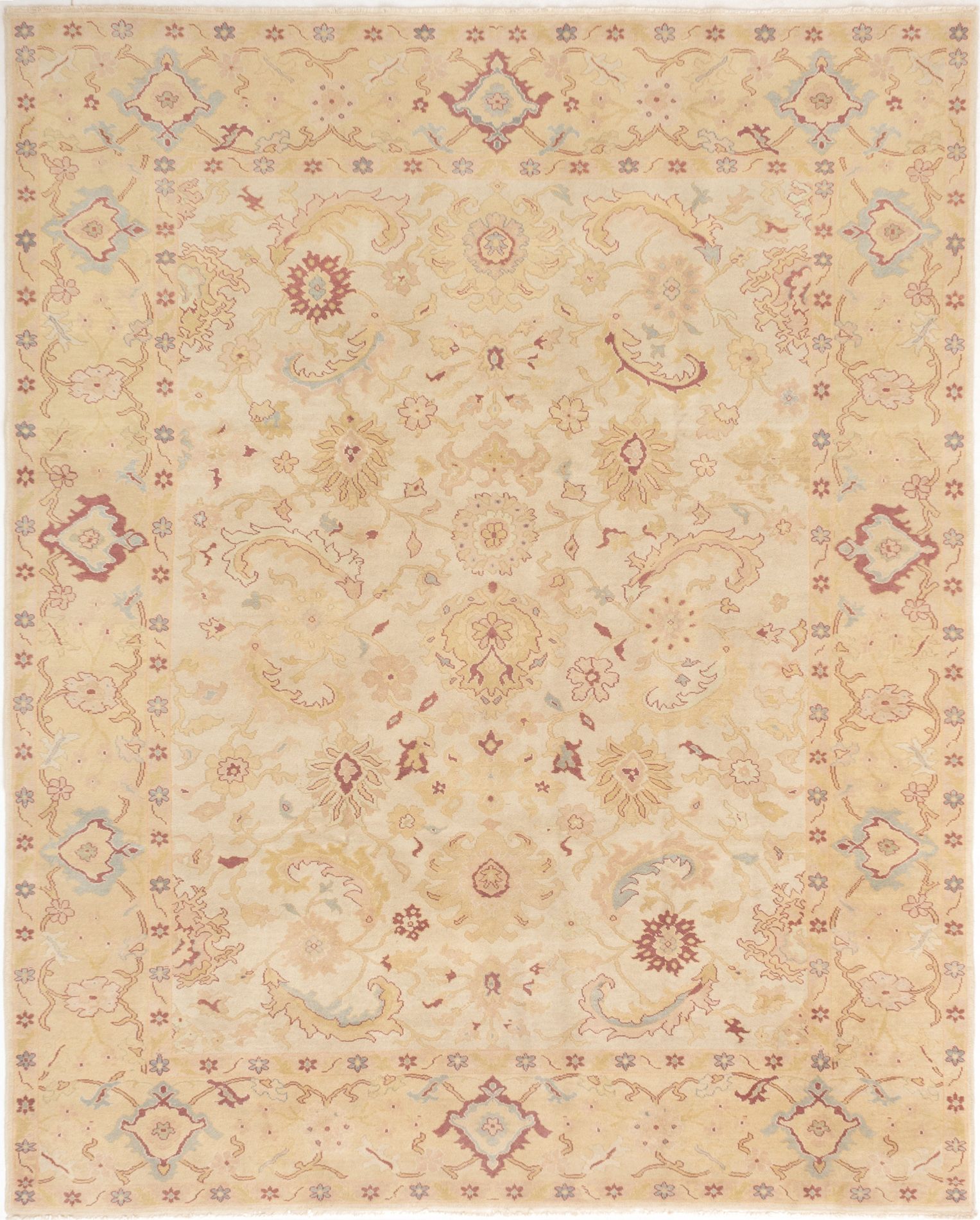 Hand-knotted Authentic Ushak Cream Wool Rug 8'2" x 10'1" Size: 8'2" x 10'1"  