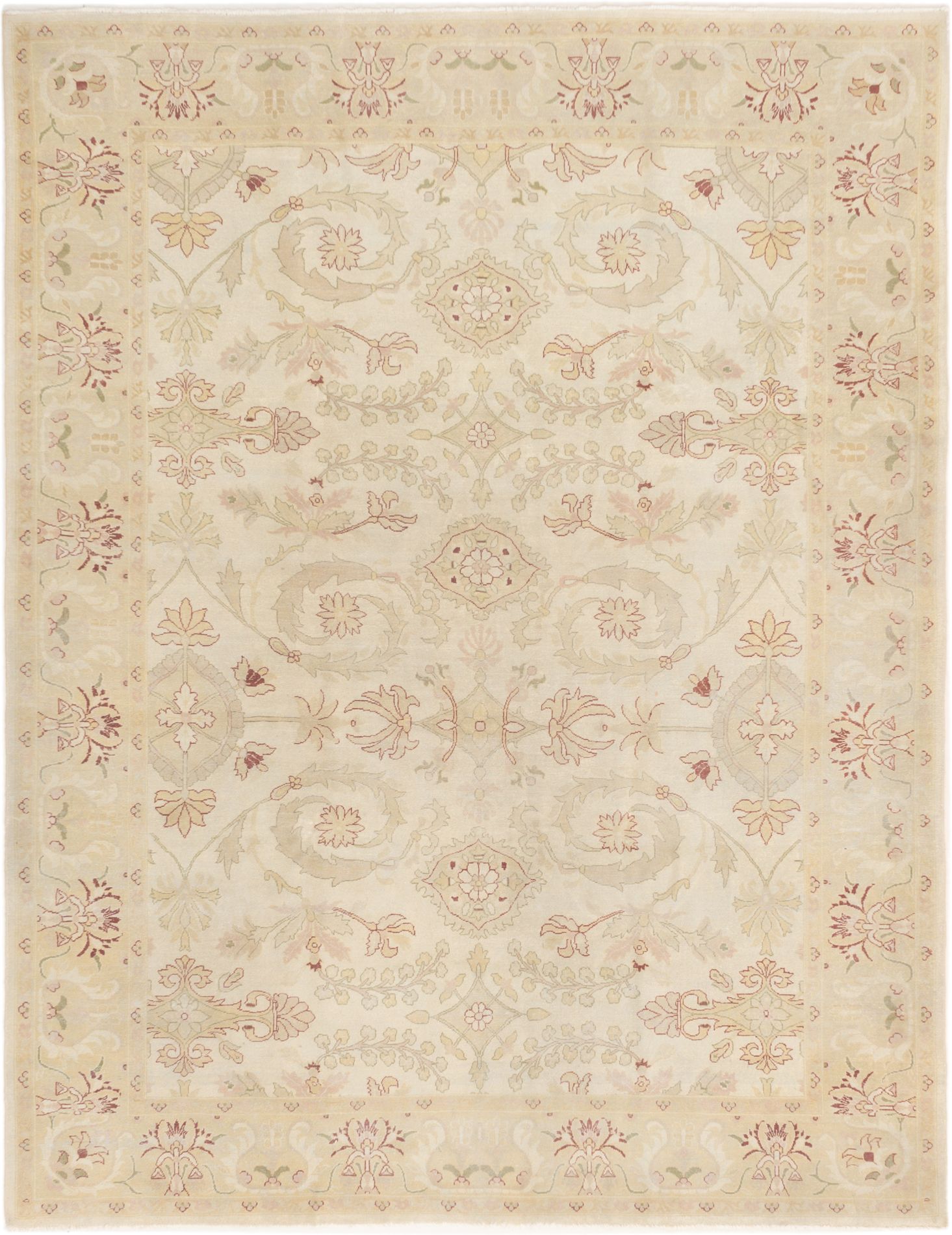 Hand-knotted Authentic Ushak Cream Wool Rug 8'0" x 10'1"  Size: 8'0" x 10'1"  