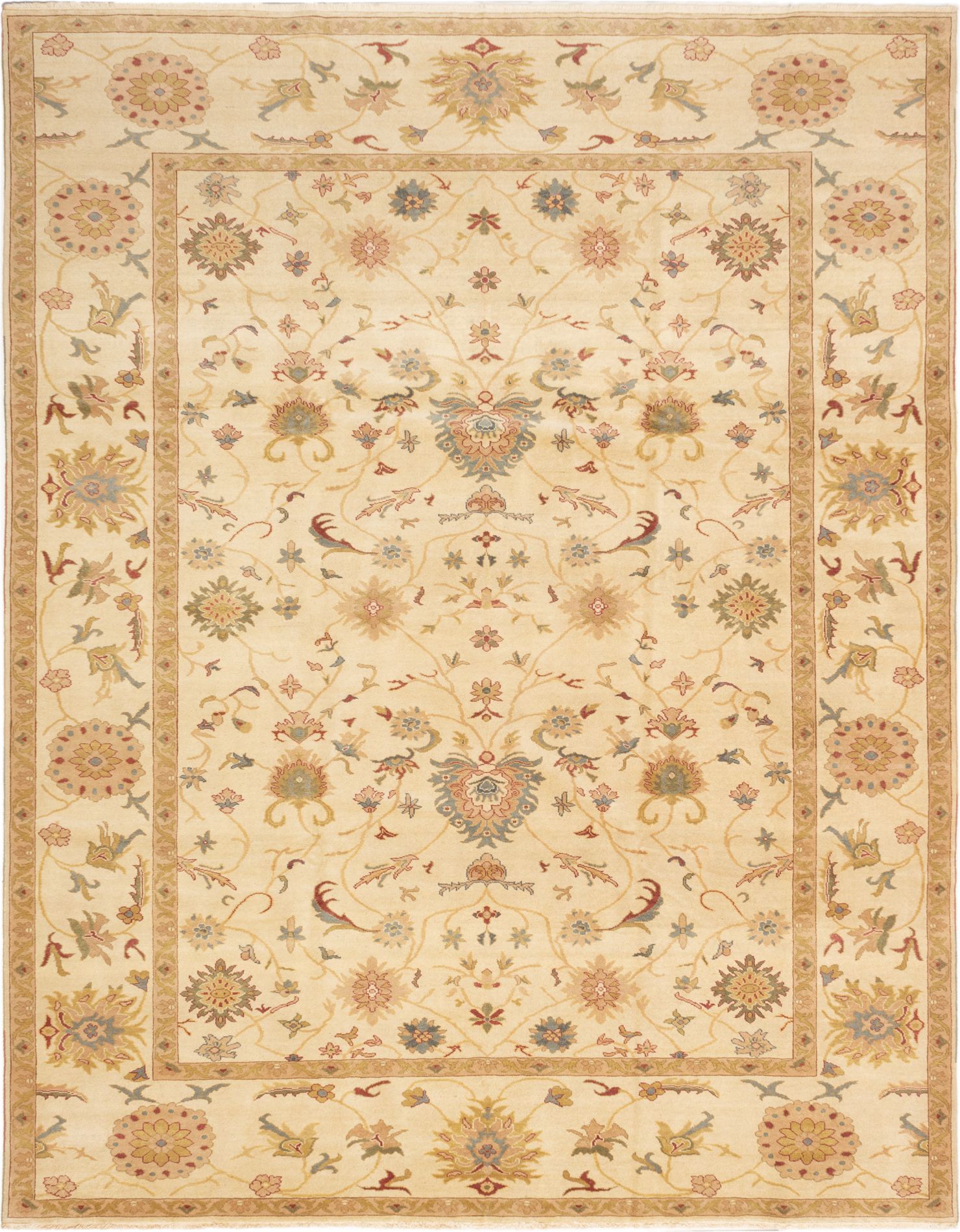 Hand-knotted Authentic Ushak Cream Wool Rug 9'3" x 11'11" Size: 9'3" x 11'11"  