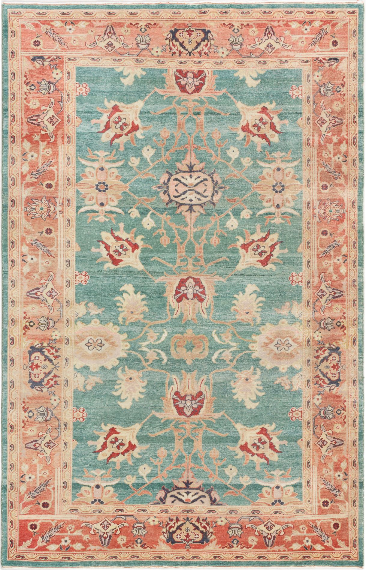 Hand-knotted Authentic Ushak Teal Wool Rug 5'8" x 8'11" Size: 5'8" x 8'11"  