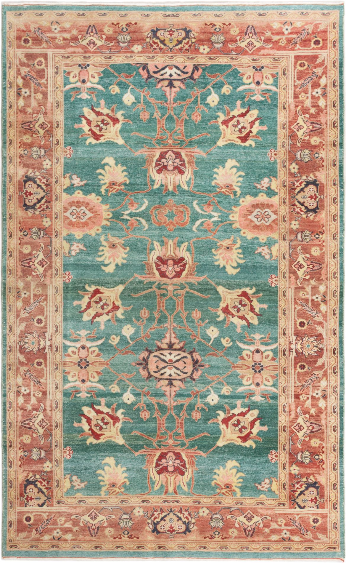 Hand-knotted Keisari Teal Wool Rug 5'8" x 9'1" Size: 5'8" x 9'1"  