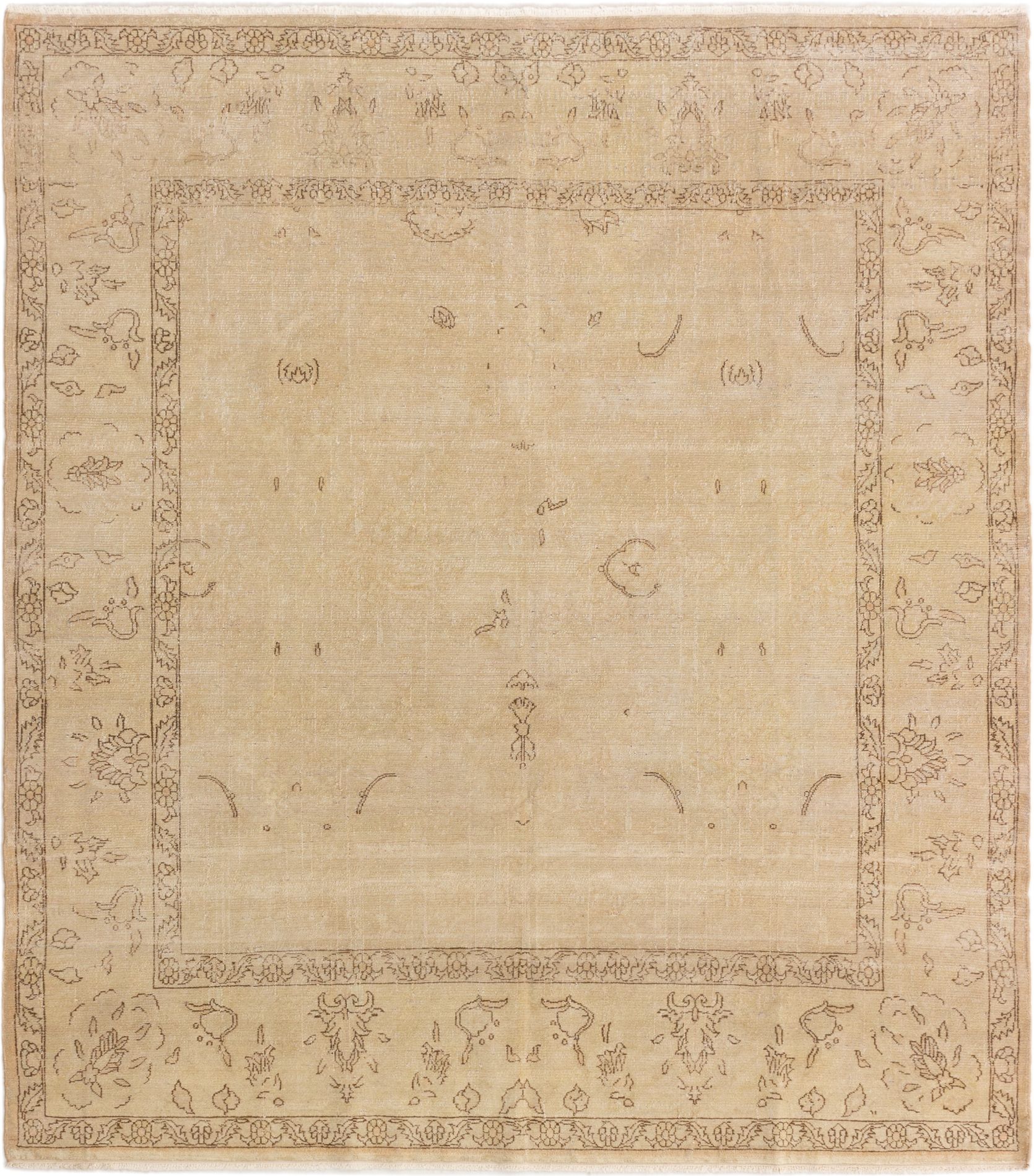 Hand-knotted Anatolian Tan Wool Rug 6'10" x 7'7" Size: 6'10" x 7'7"  
