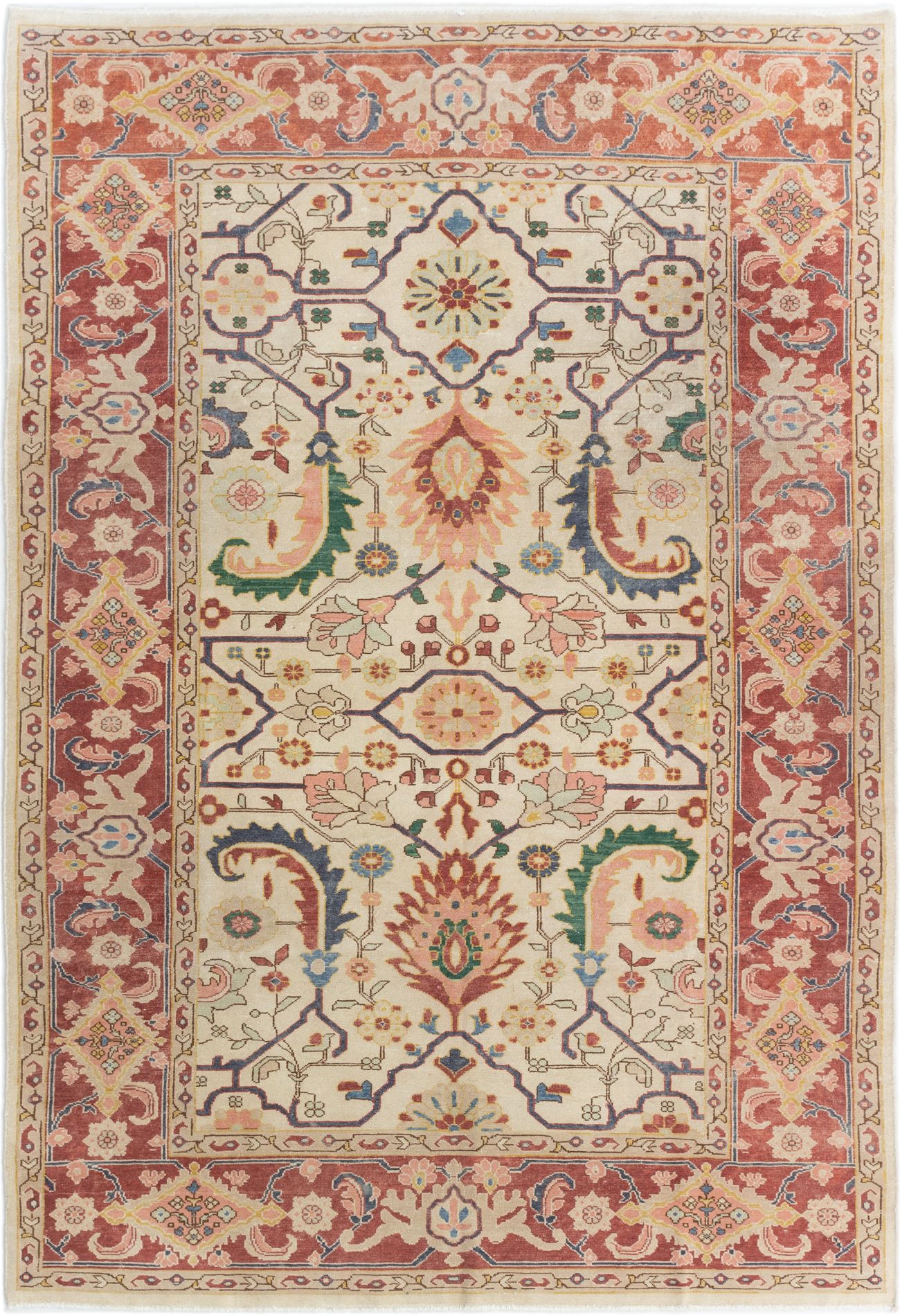 Hand-knotted Keisari Cream Wool Rug 6'1" x 8'9" Size: 6'1" x 8'9"  