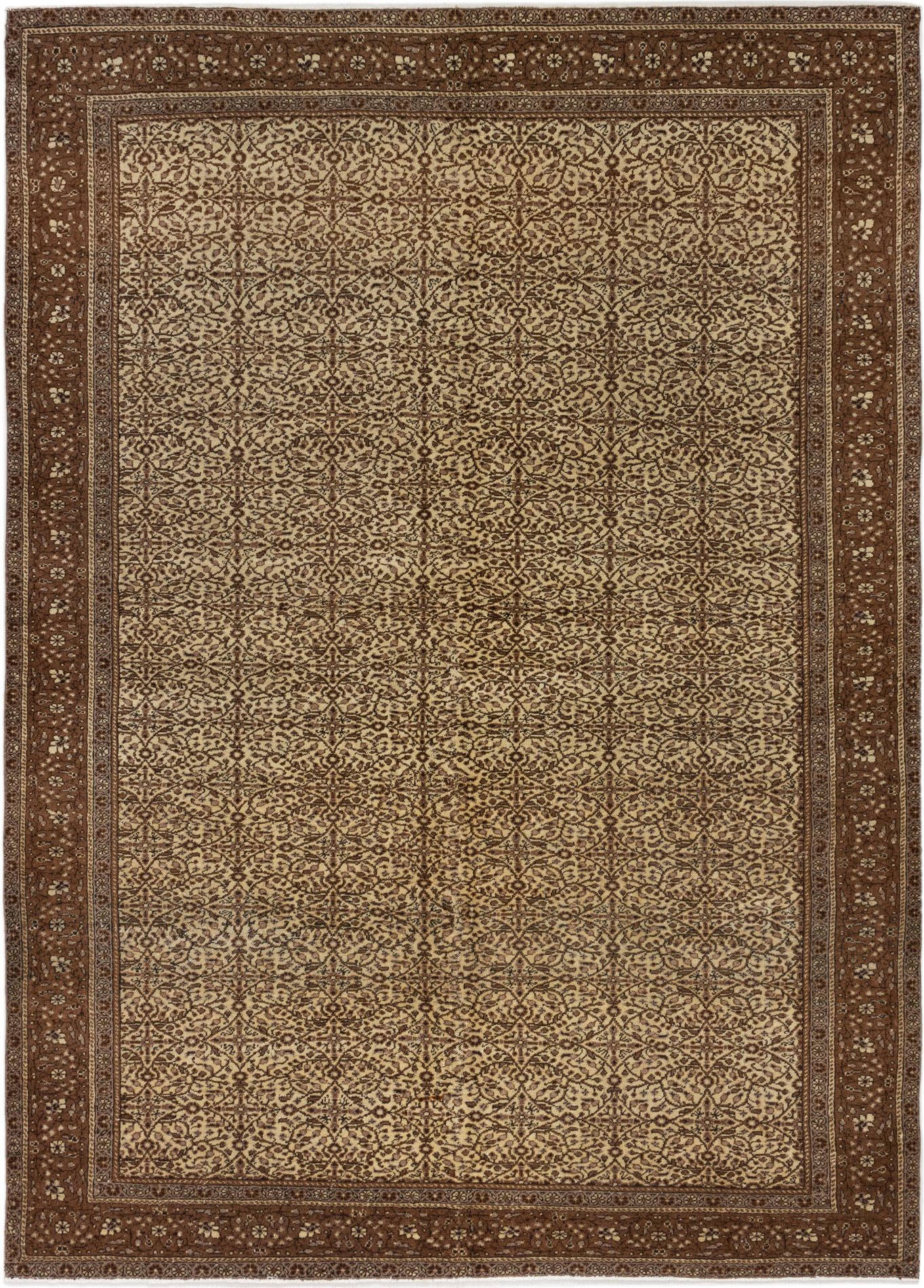 Hand-knotted Keisari Vintage Brown, Cream Wool Rug 6'7" x 9'1" Size: 6'7" x 9'1"  