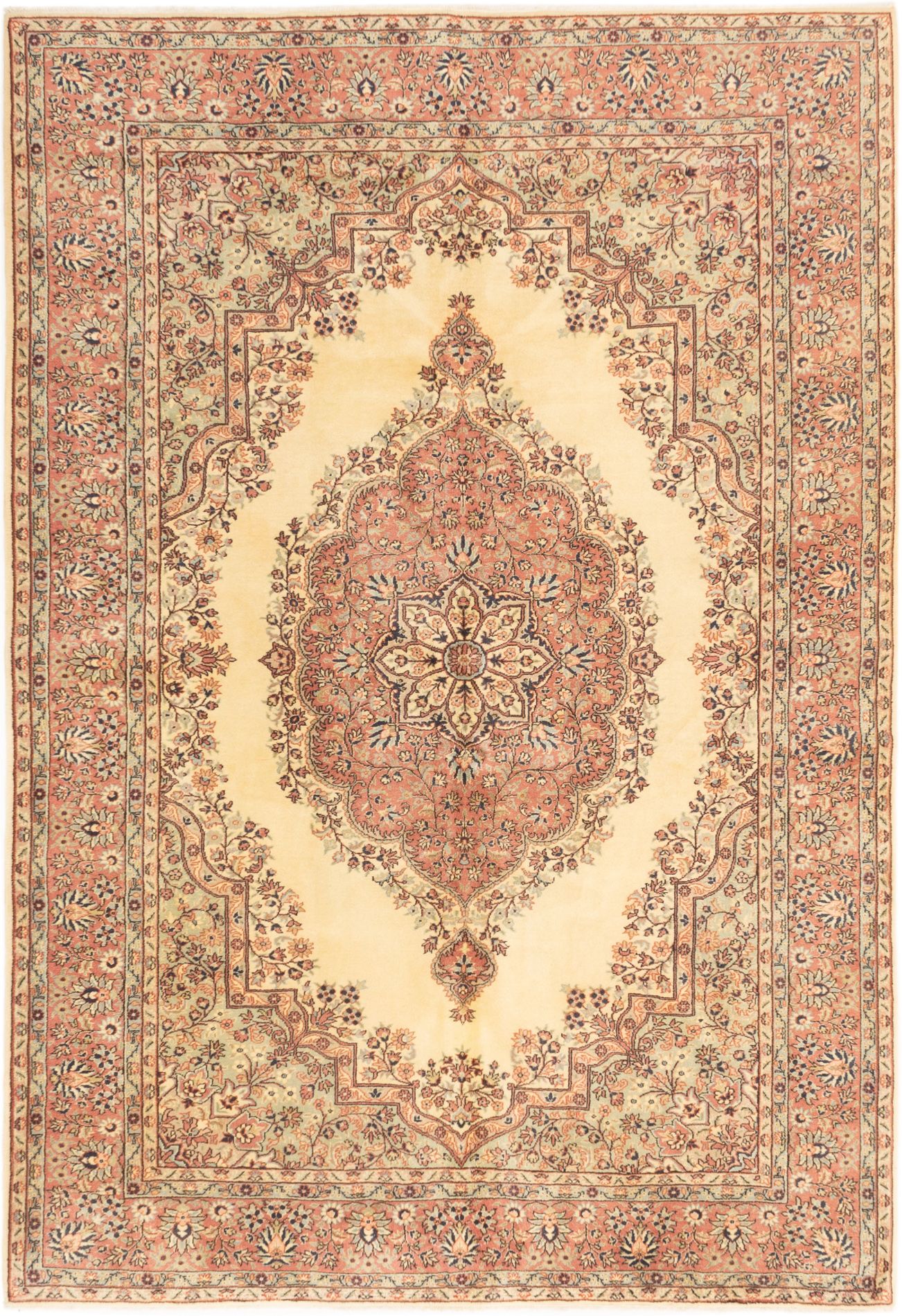 Hand-knotted Anatolian Vintage Cream Wool Rug 7'0" x 10'3" Size: 7'0" x 10'3"  