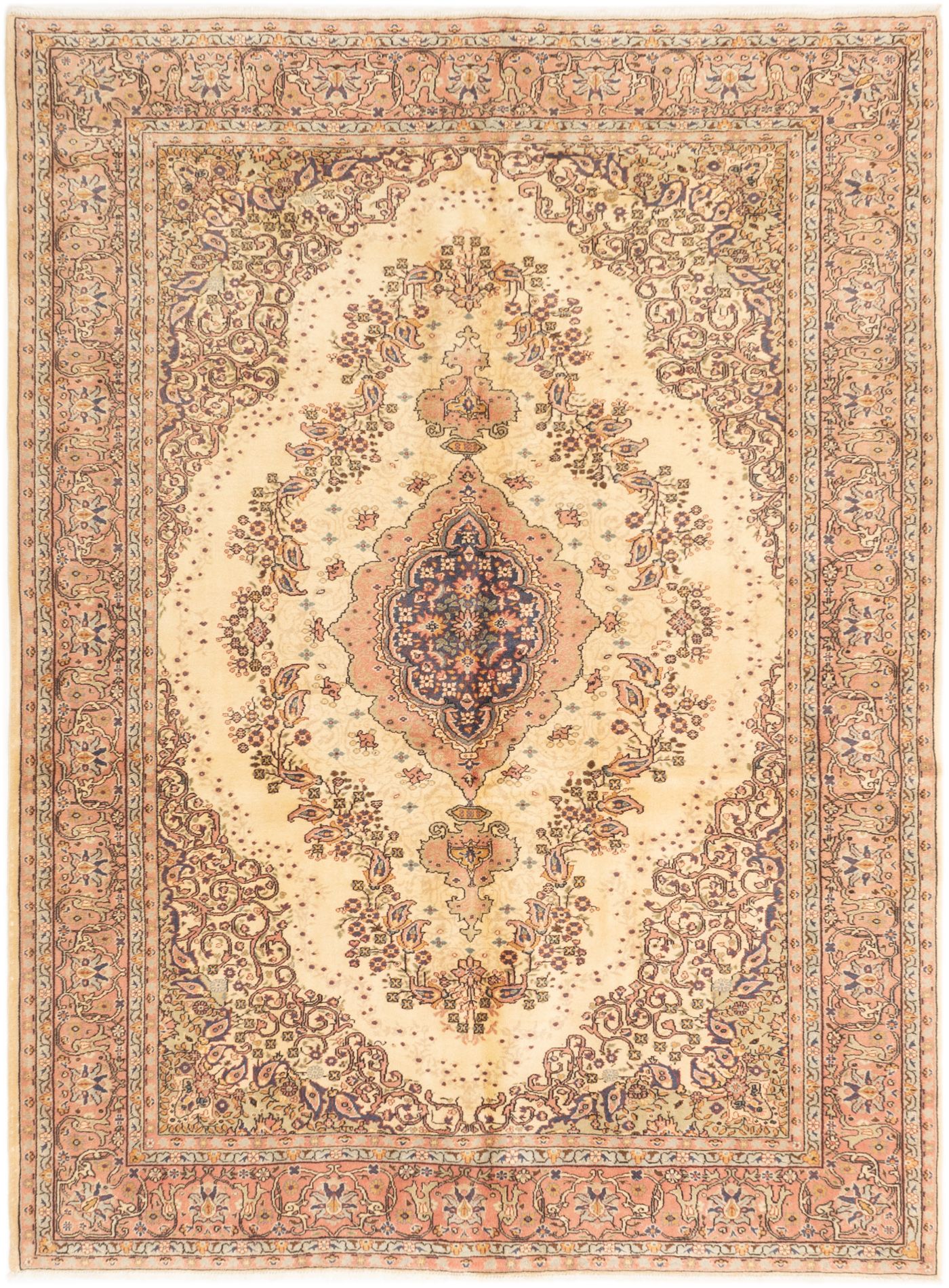 Hand-knotted Anatolian Vintage Cream Wool Rug 6'11" x 9'2" Size: 6'11" x 9'2"  