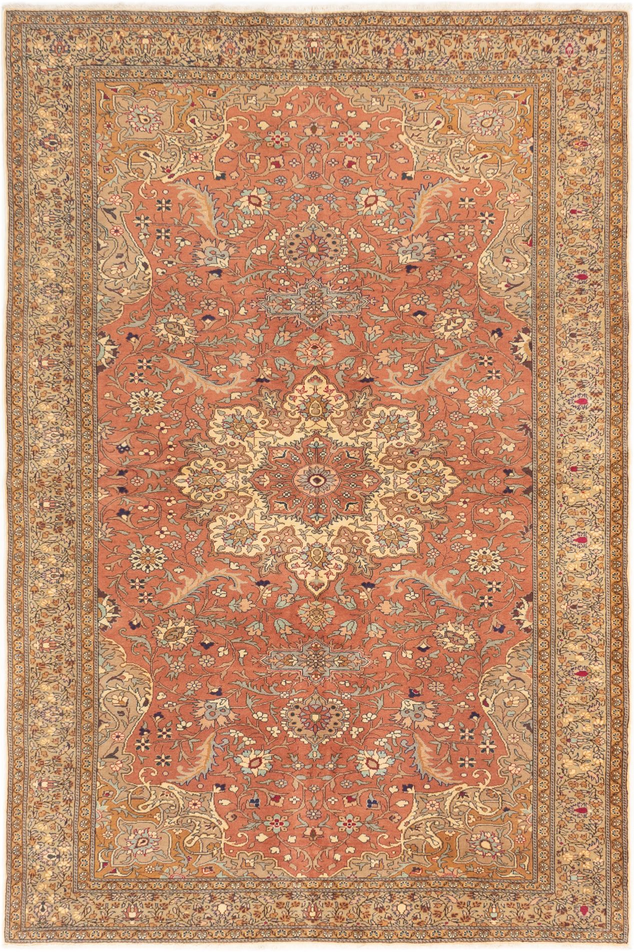 Hand-knotted Hereke Copper Wool Rug 6'8" x 9'11" Size: 6'8" x 9'11"  