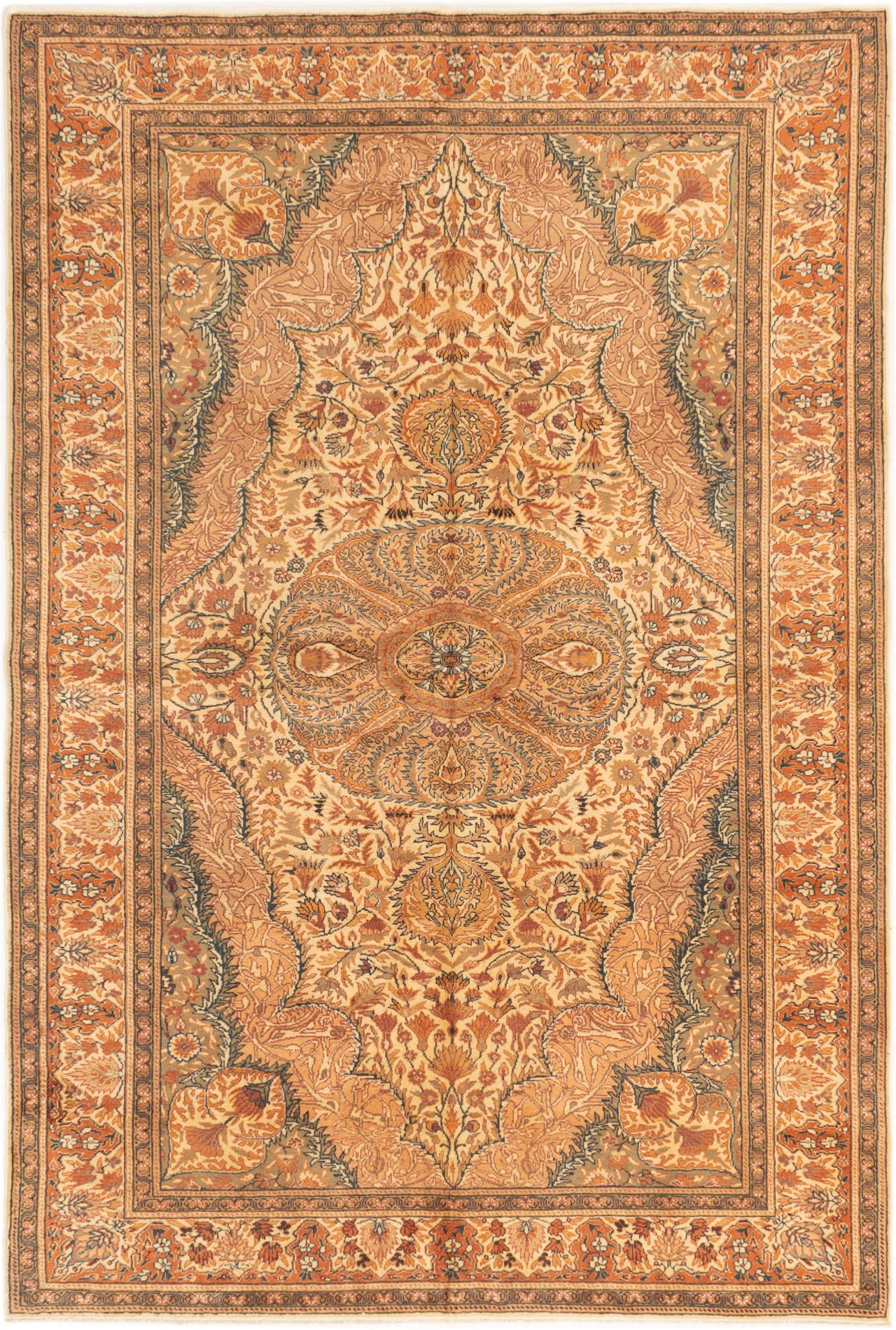 Hand-knotted Hereke Copper Wool Rug 6'8" x 9'10" Size: 6'8" x 9'10"  
