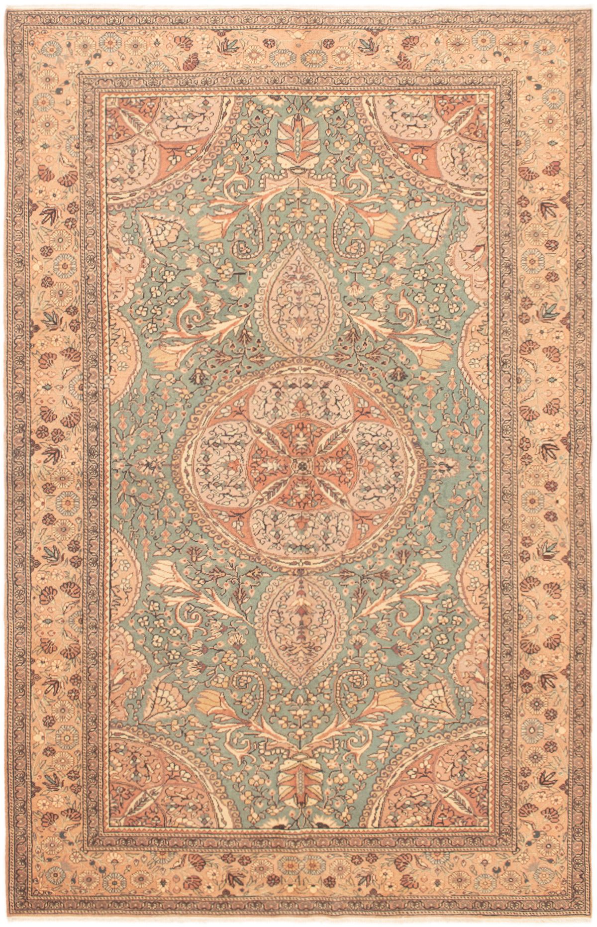 Hand-knotted Hereke Turquoise Wool Rug 6'7" x 10'3" Size: 6'7" x 10'3"  