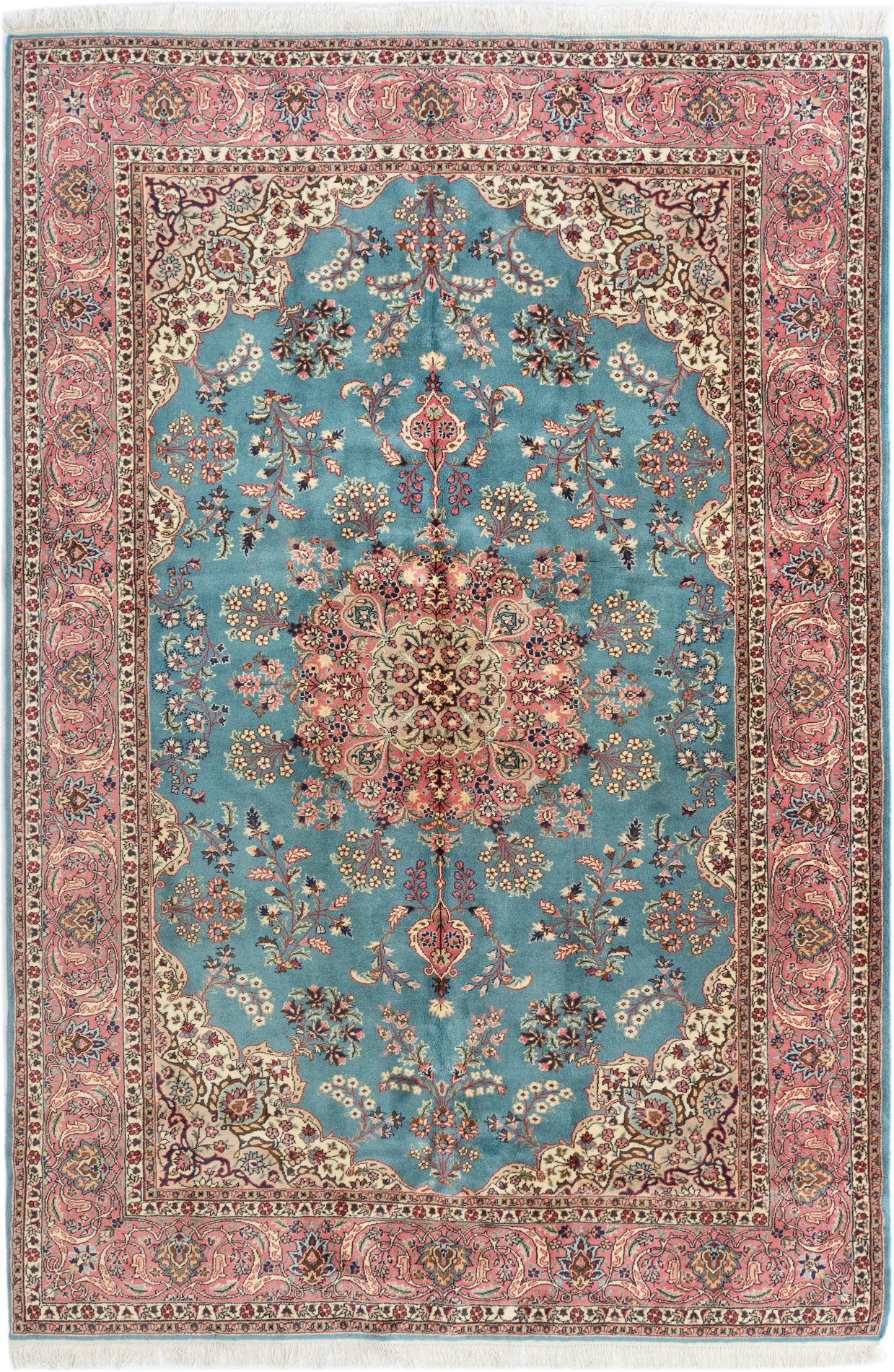 Hand-knotted Hereke Turquoise Wool Rug 6'10" x 10'1" Size: 6'10" x 10'1"  