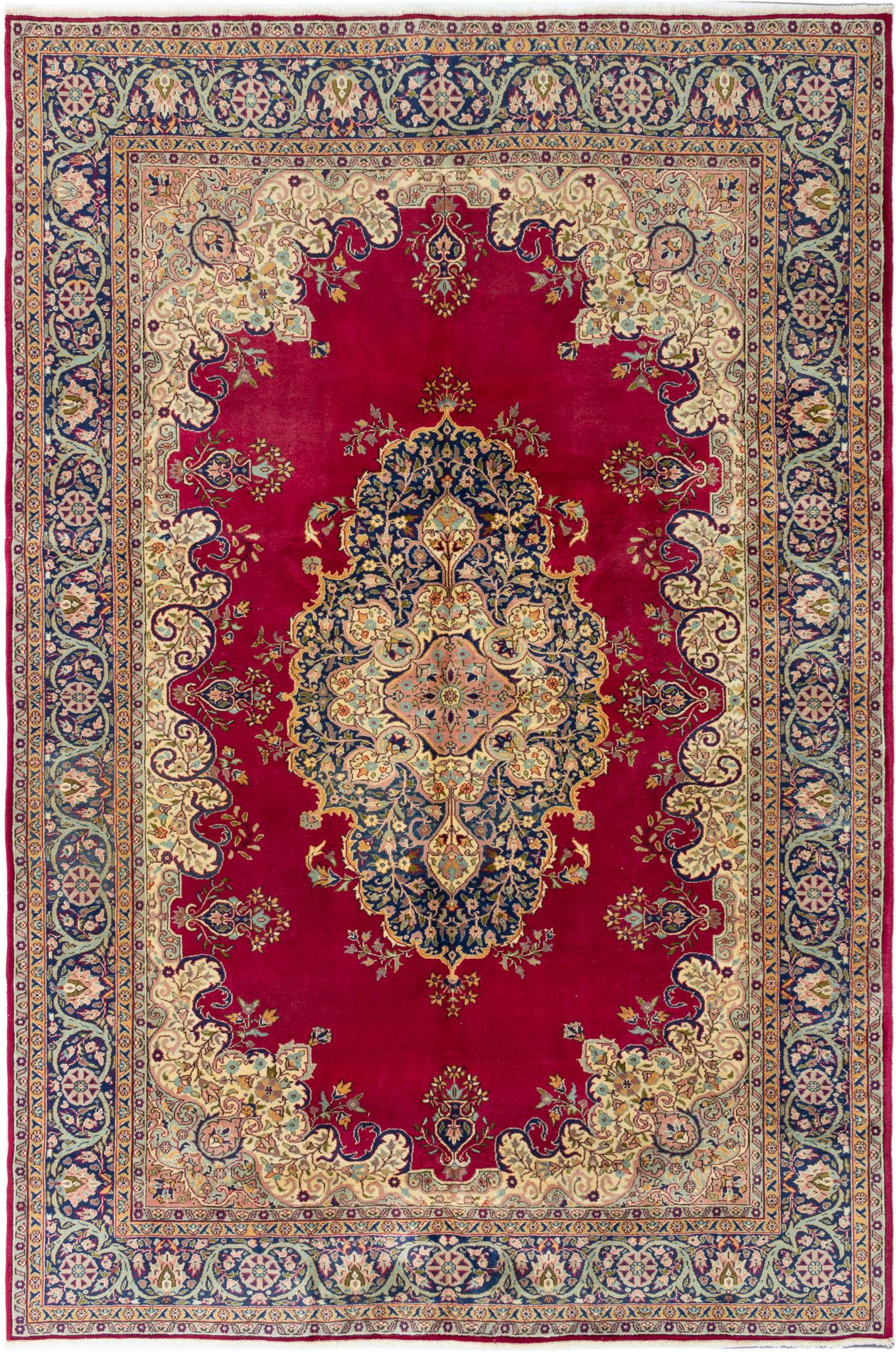 Hand-knotted Anatolian Beige, Dark Red Wool Rug 6'8" x 9'11" Size: 6'8" x 9'11"  