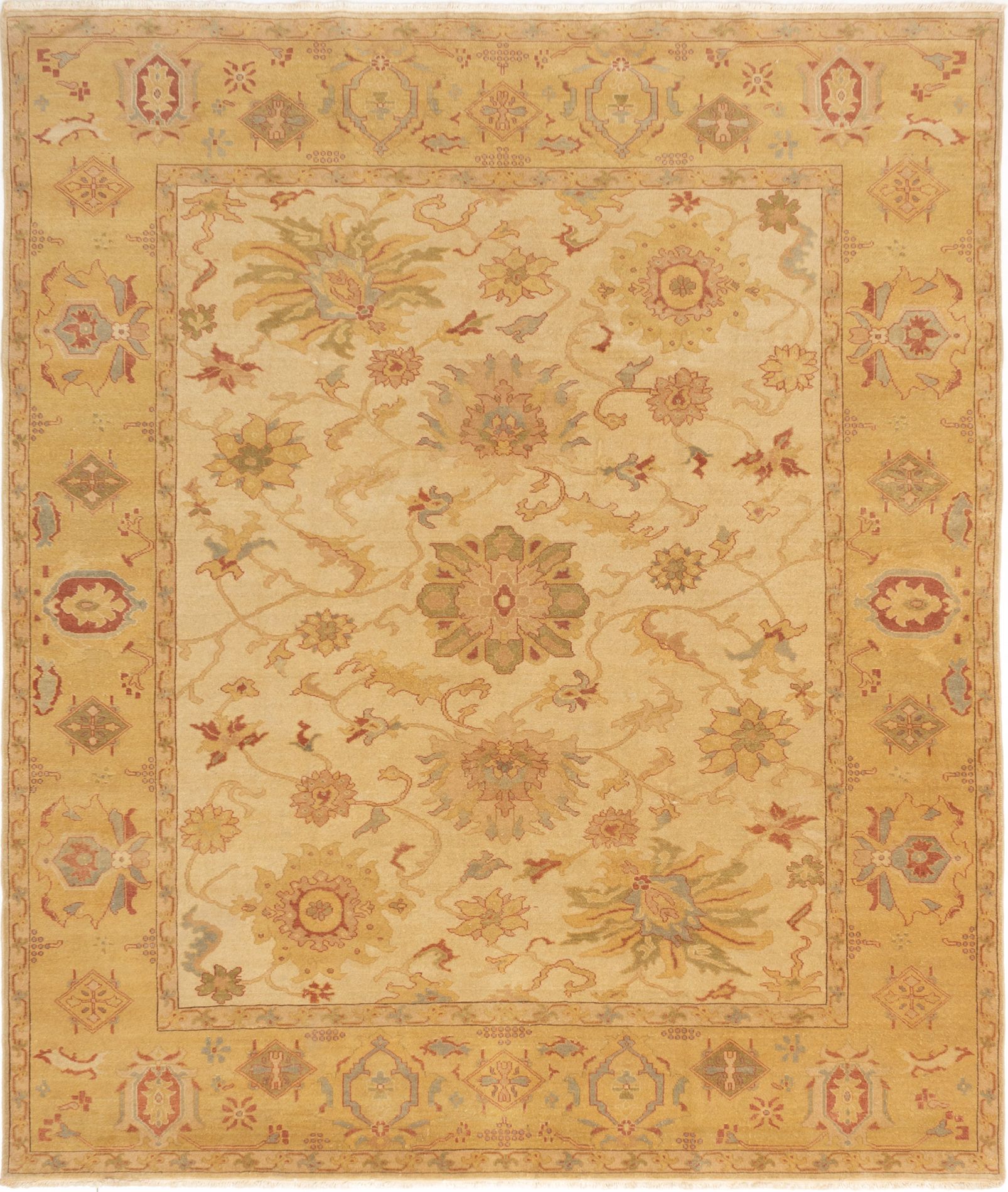 Hand-knotted Authentic Ushak Cream Wool Rug 8'4" x 9'9" Size: 8'4" x 9'9"  
