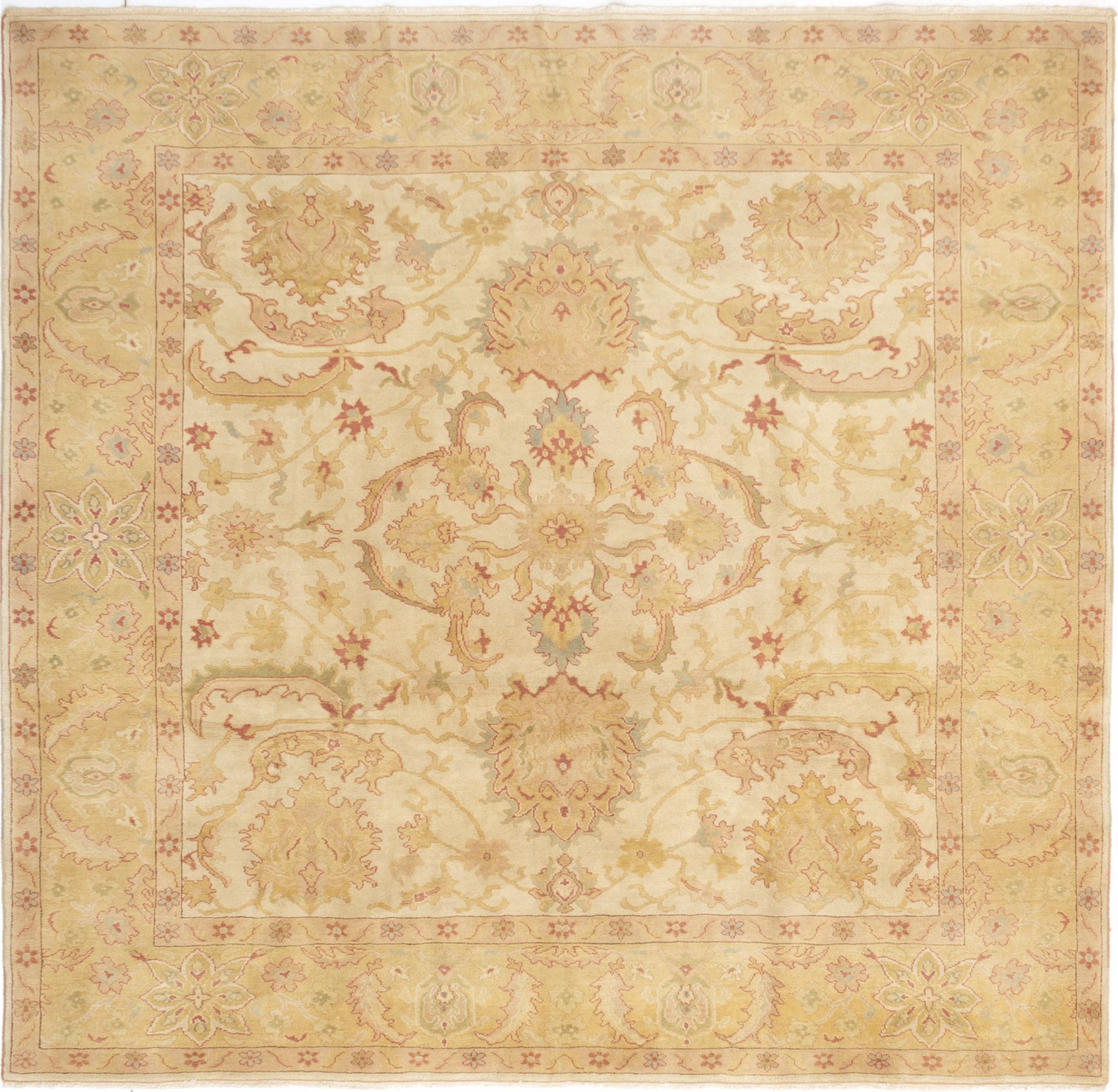 Hand-knotted Authentic Ushak Cream Wool Rug 8'6" x 8'3" Size: 8'6" x 8'3"  