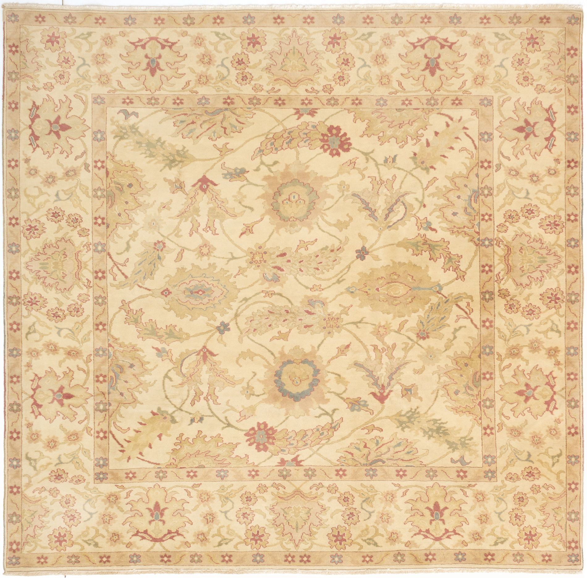 Hand-knotted Authentic Ushak Cream Wool Rug 8'5" x 8'4" Size: 8'5" x 8'4"  
